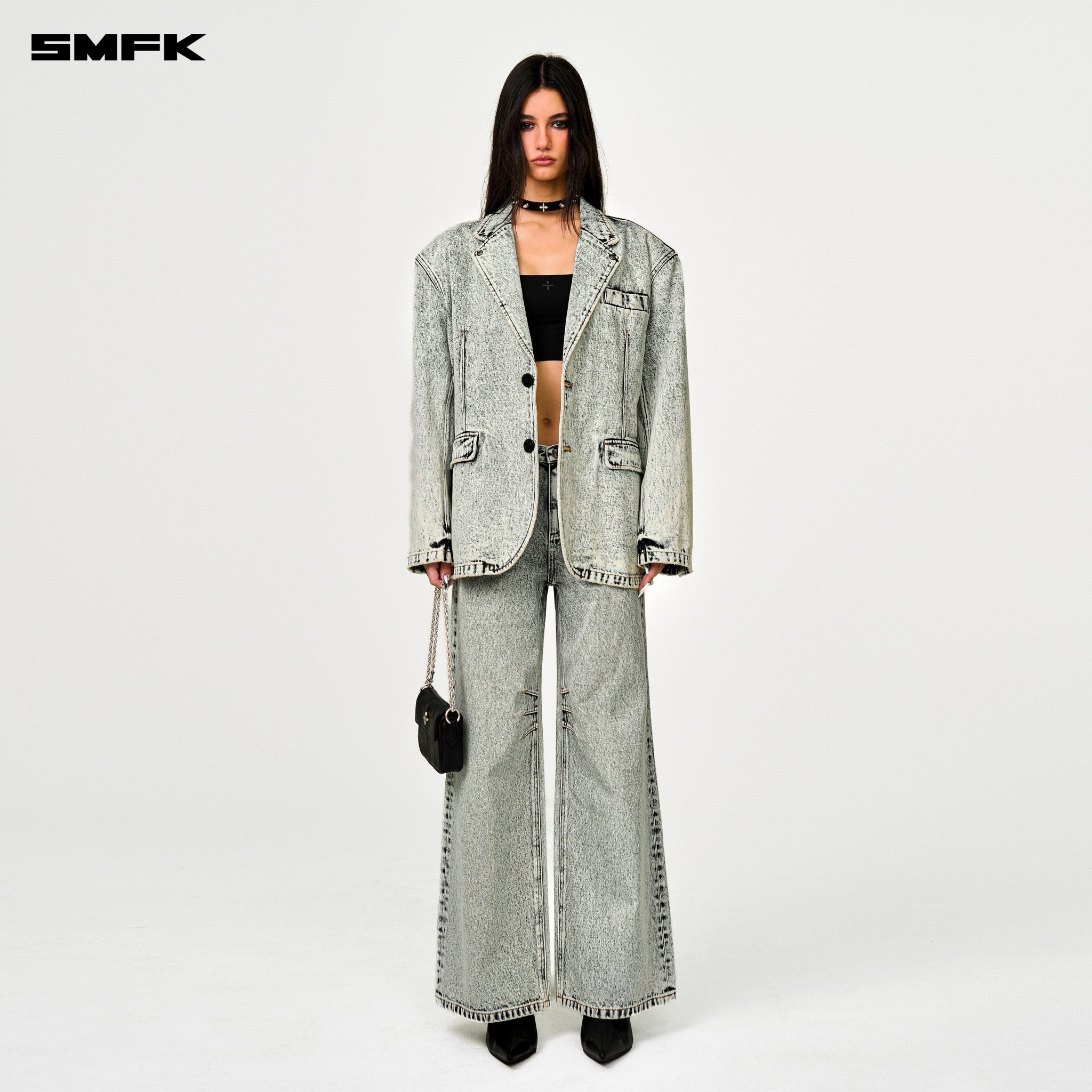 SMFK Compass Classic Cross Denim Suit In White | MADAX