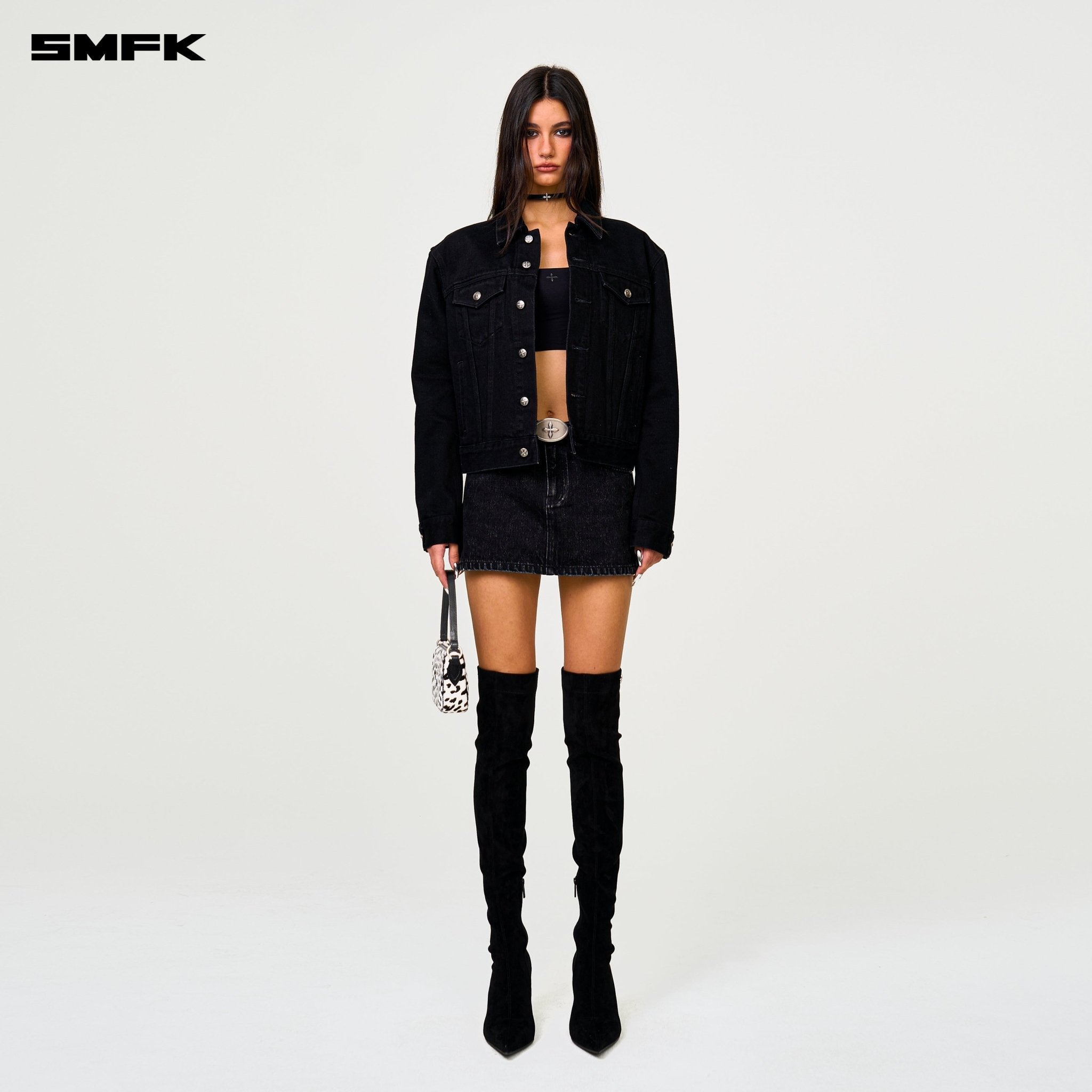 SMFK Compass Cross Classic Cut - Off Denim Skirt In Black | MADAX