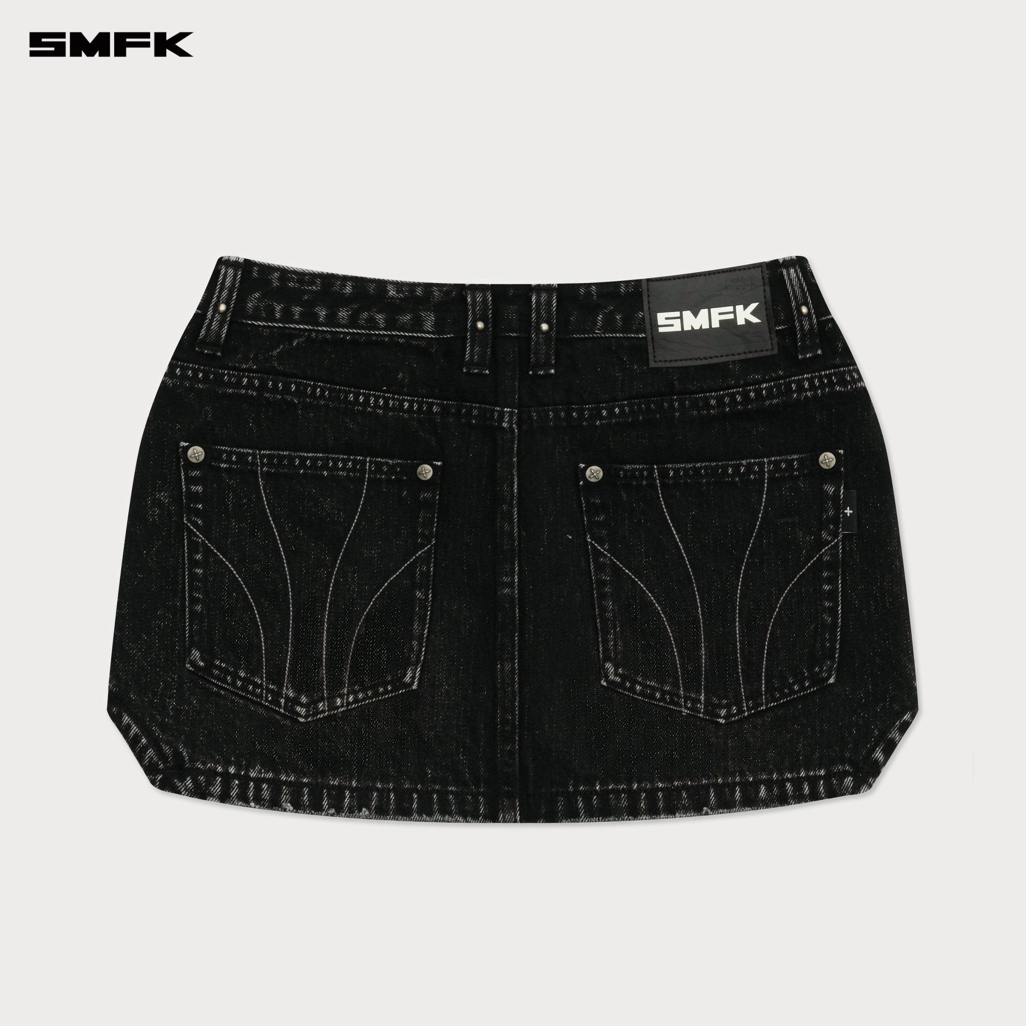 SMFK Compass Cross Classic Cut - Off Denim Skirt In Black | MADAX