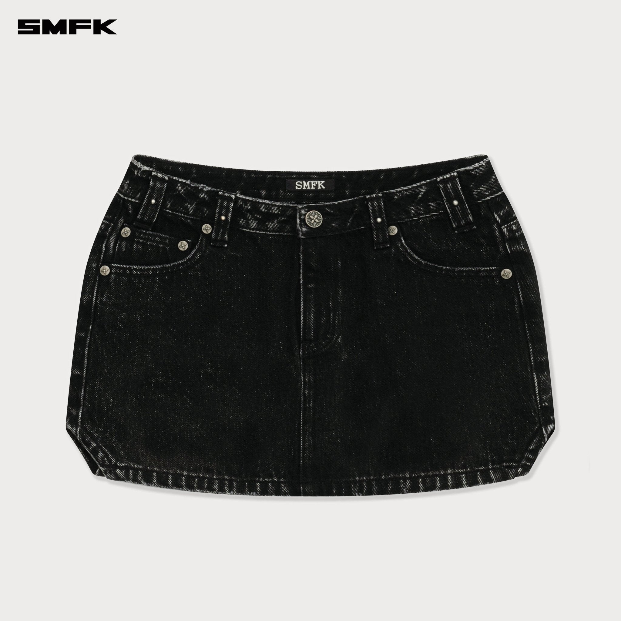 SMFK Compass Cross Classic Cut - Off Denim Skirt In Black | MADAX