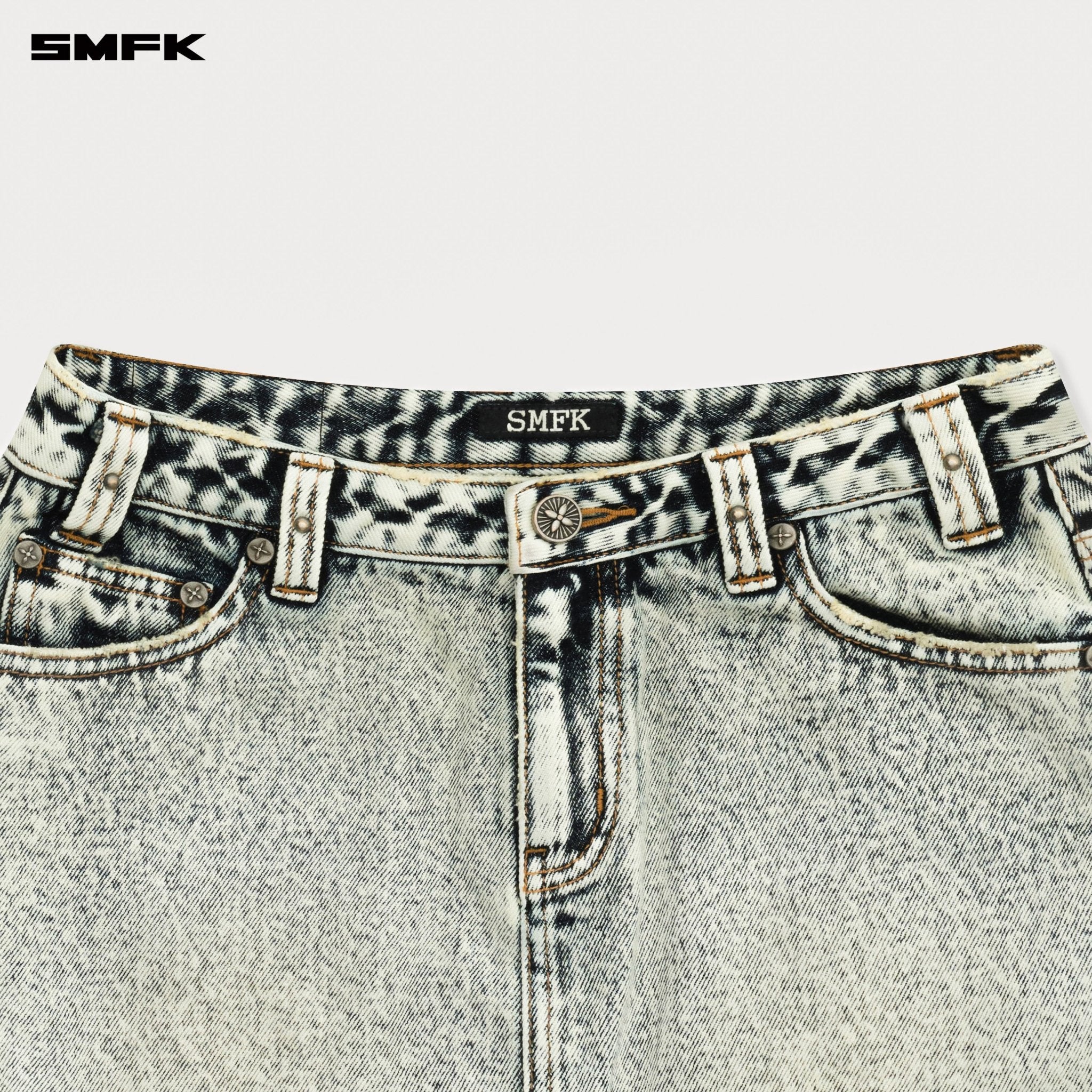 SMFK Compass Cross Classic Cut - Off Denim Skirt In White | MADAX