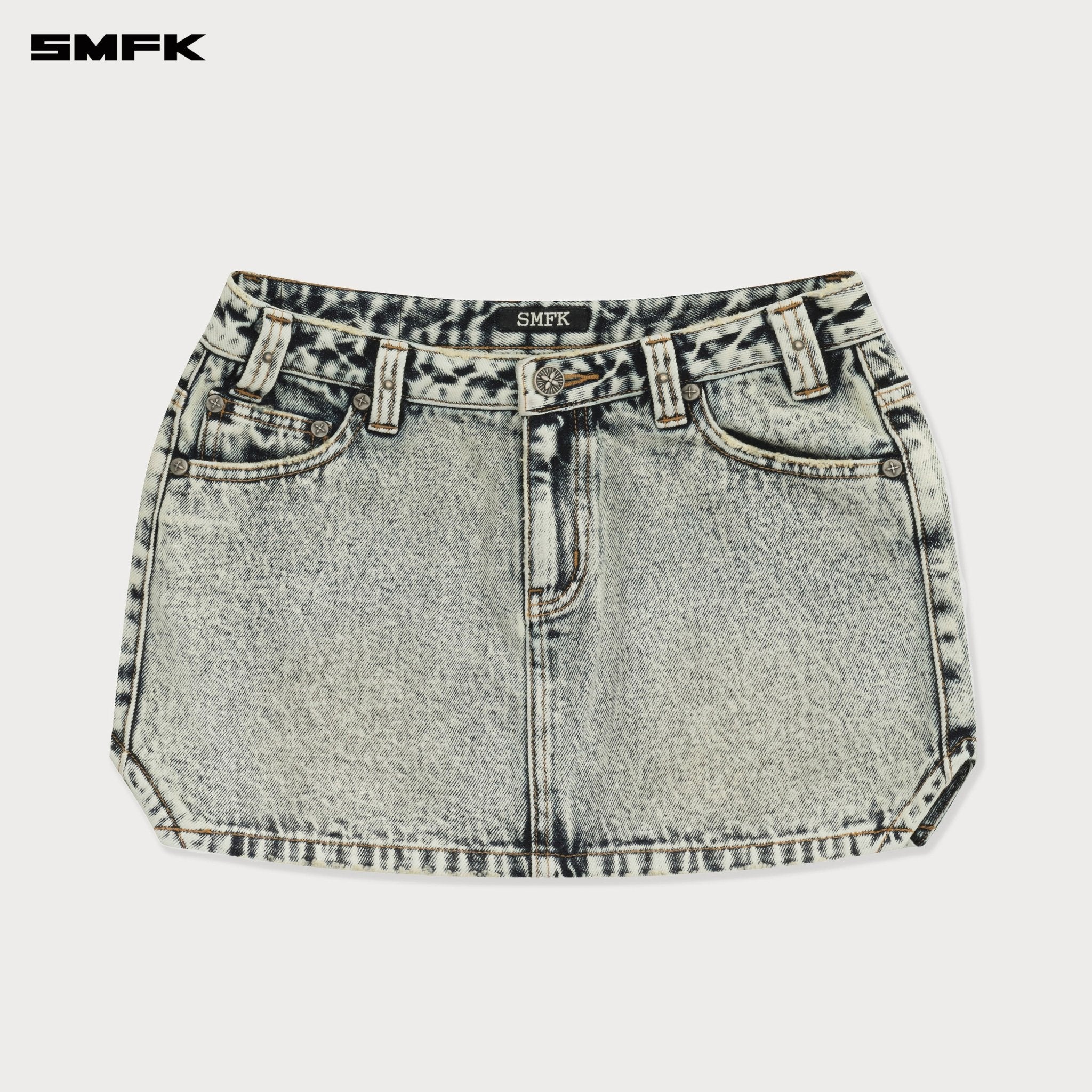 SMFK Compass Cross Classic Cut - Off Denim Skirt In White | MADAX