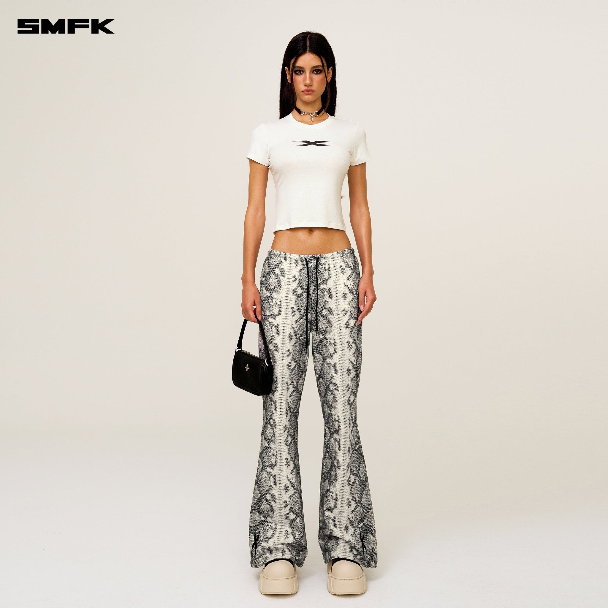 SMFK Compass Cross Classic Wide - Leg Flared Sweatpants In White Snake Pattern | MADAX