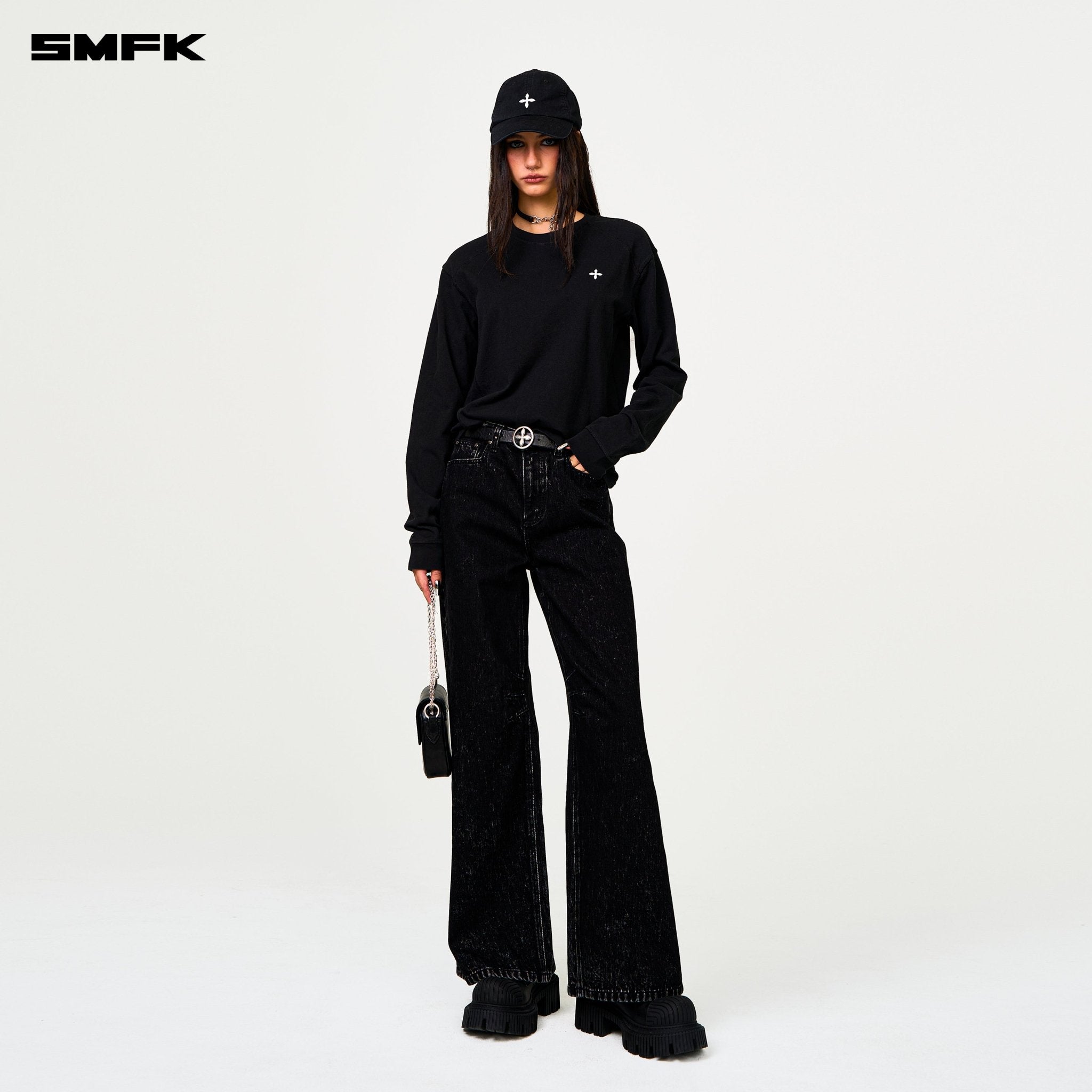 SMFK Compass Cross Classic Wide - Leg Jeans In Black | MADAX