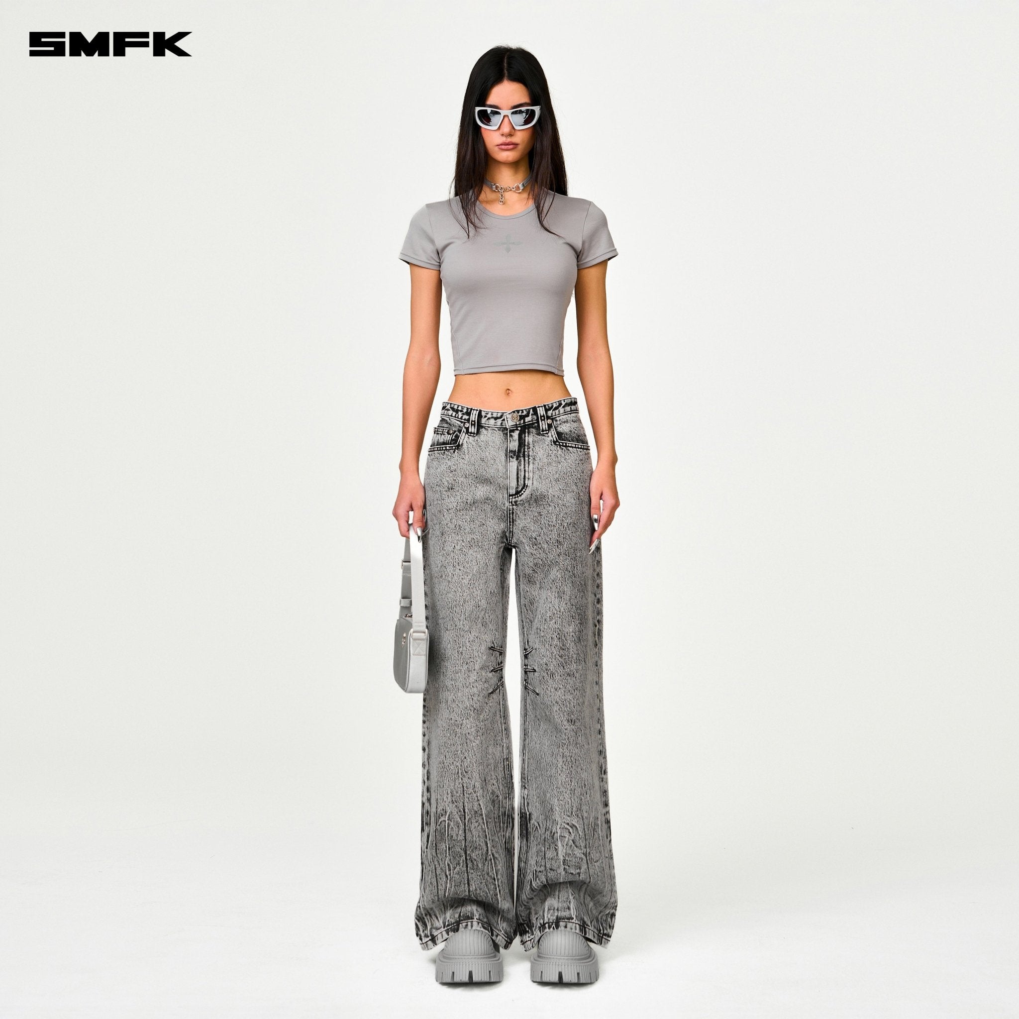 SMFK Compass Cross Classic Wide - Leg Jeans In Gray | MADAX