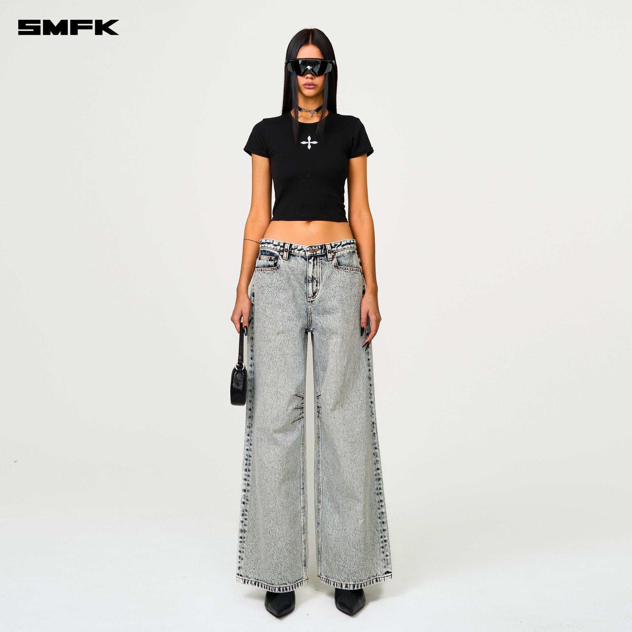 SMFK Compass Cross Classic Wide - Leg Jeans In White | MADAX