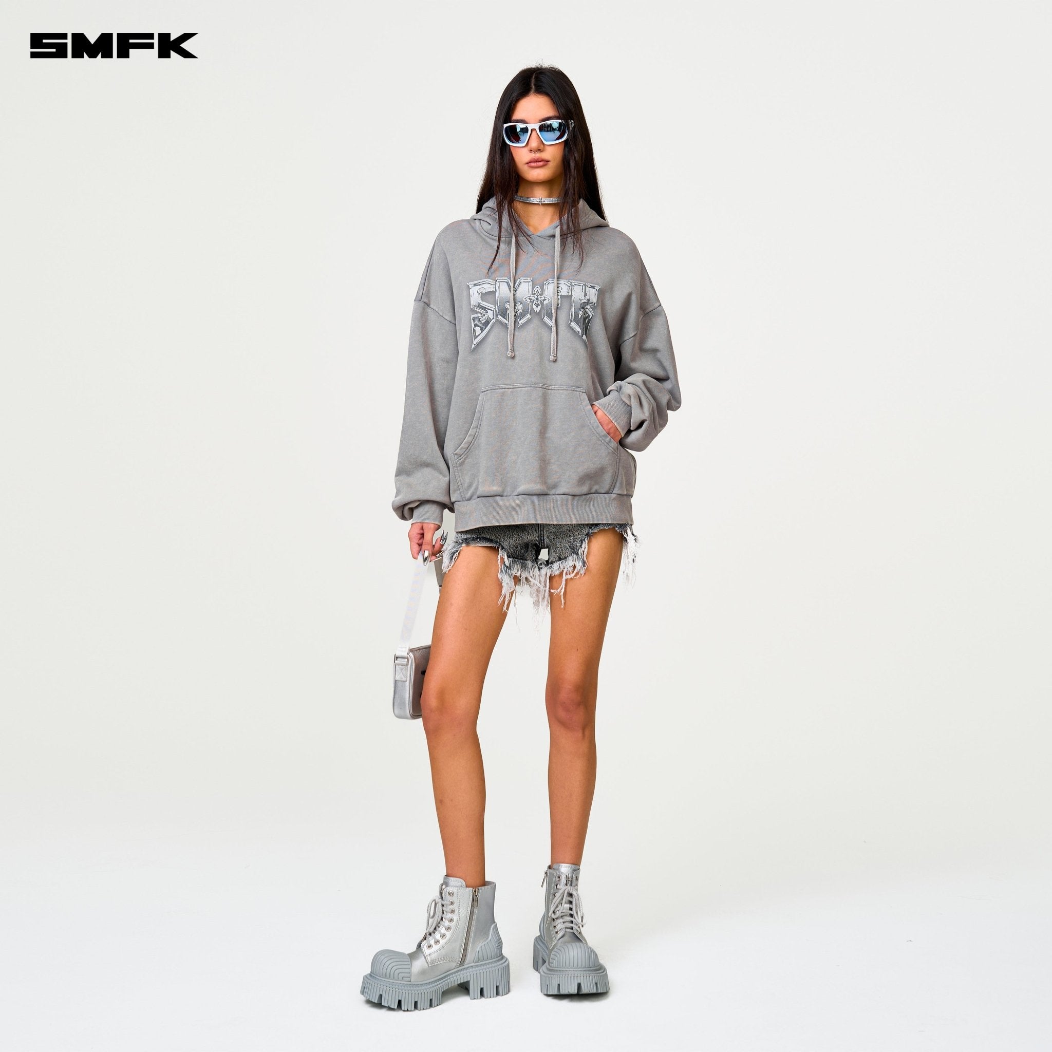 SMFK Compass Cross Classic Wild Denim Shorts In Gray | MADAX