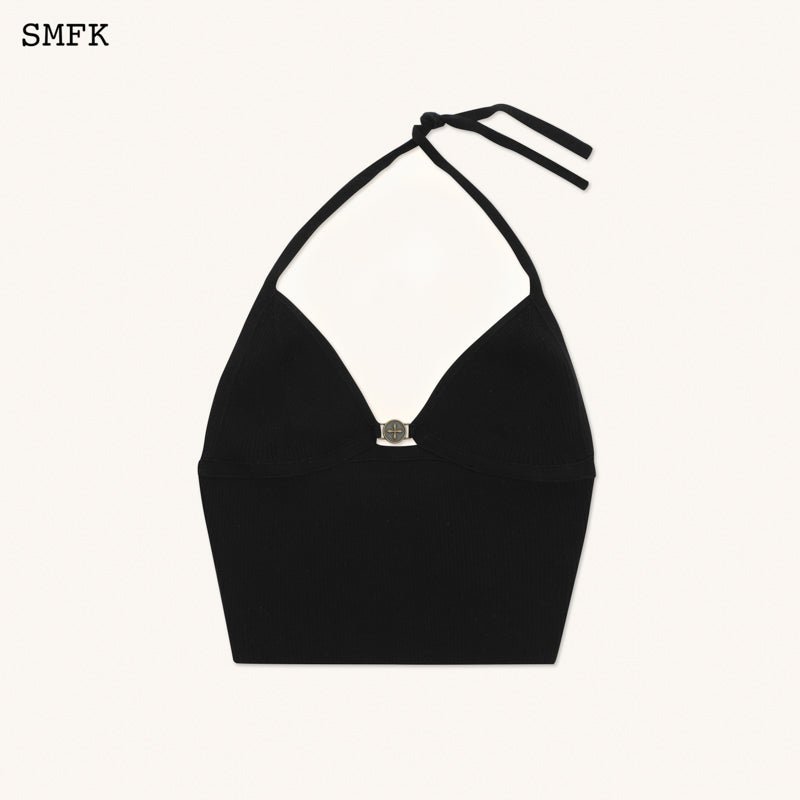 SMFK Compass Cross Knitted Halter-Neck Top Black | MADA IN CHINA