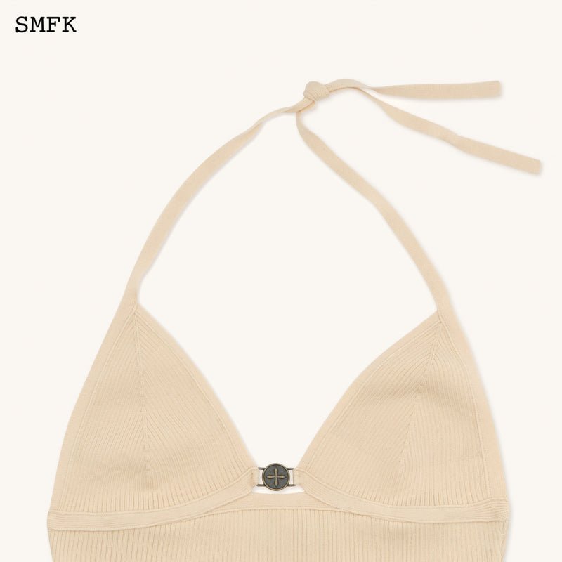 SMFK Compass Cross Knitted Halter-Neck Top Nude | MADA IN CHINA