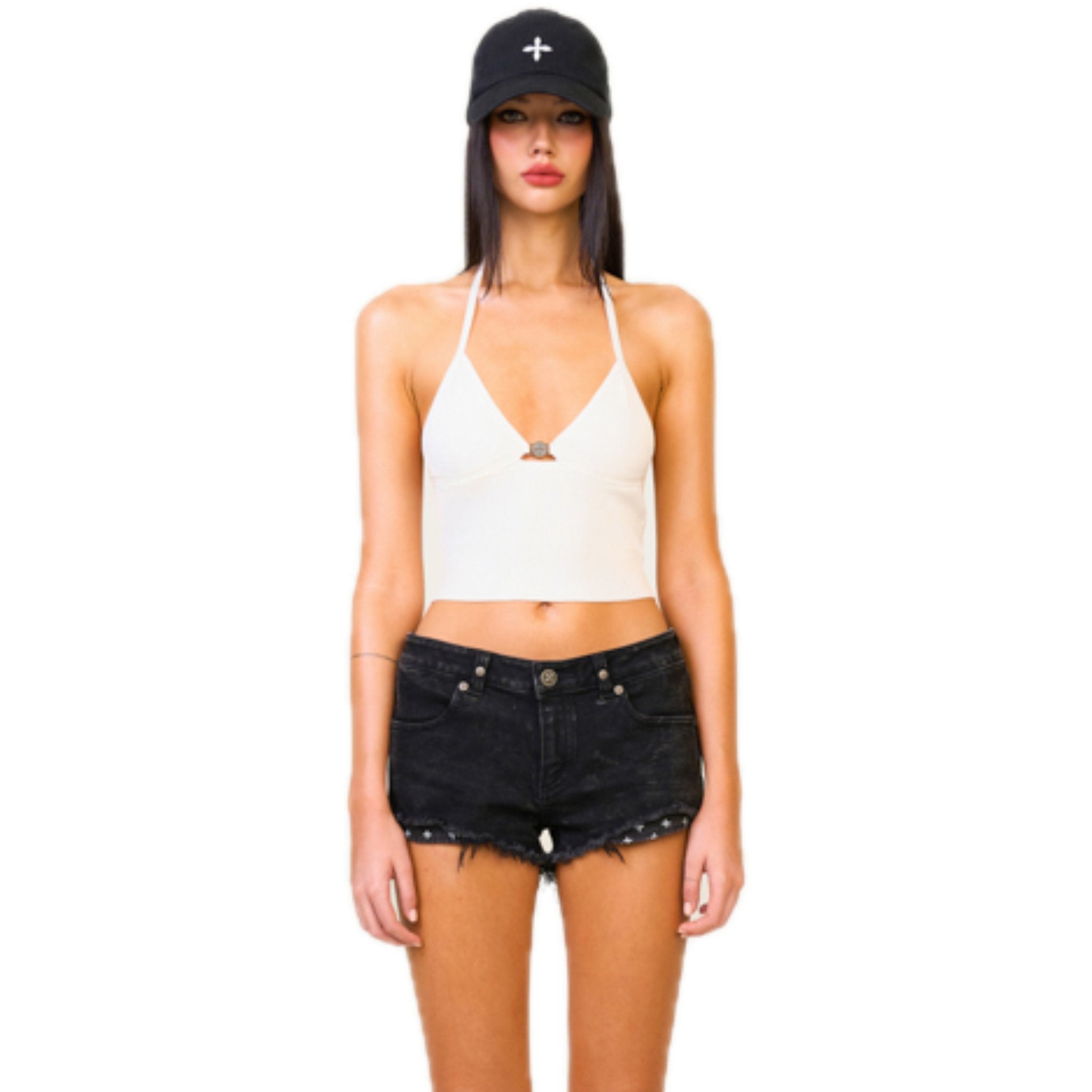 SMFK Compass Cross Knitted Halter-Neck Top White | MADA IN CHINA