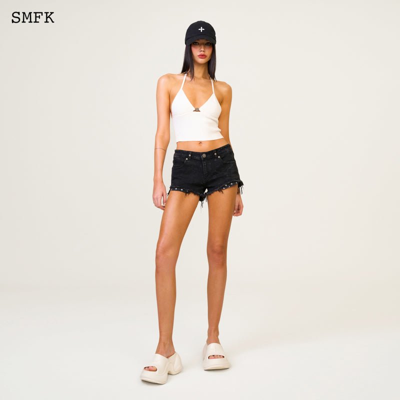 SMFK Compass Cross Knitted Halter-Neck Top White | MADA IN CHINA