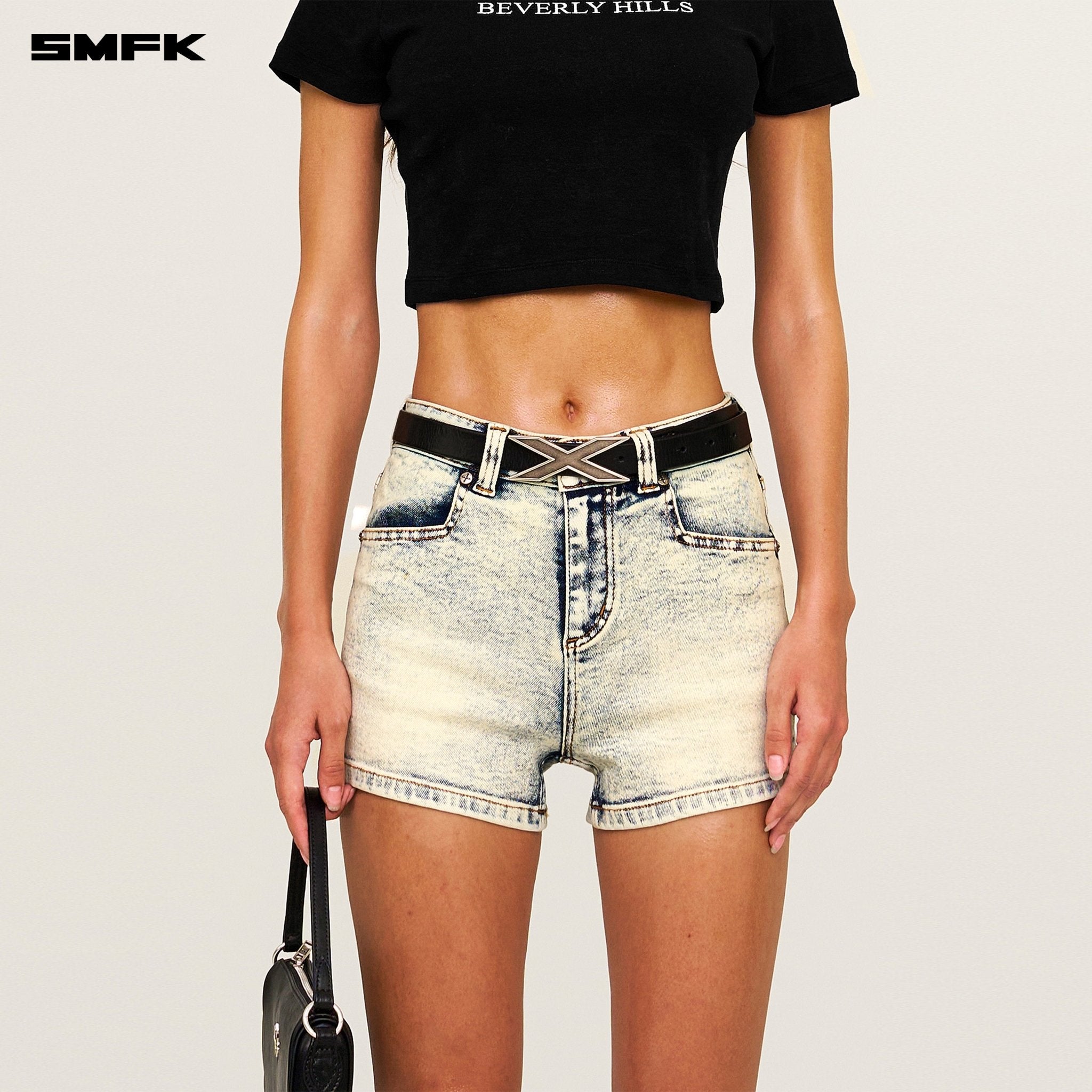 SMFK Compass Dancer Classic Denim Shorts In White | MADAX
