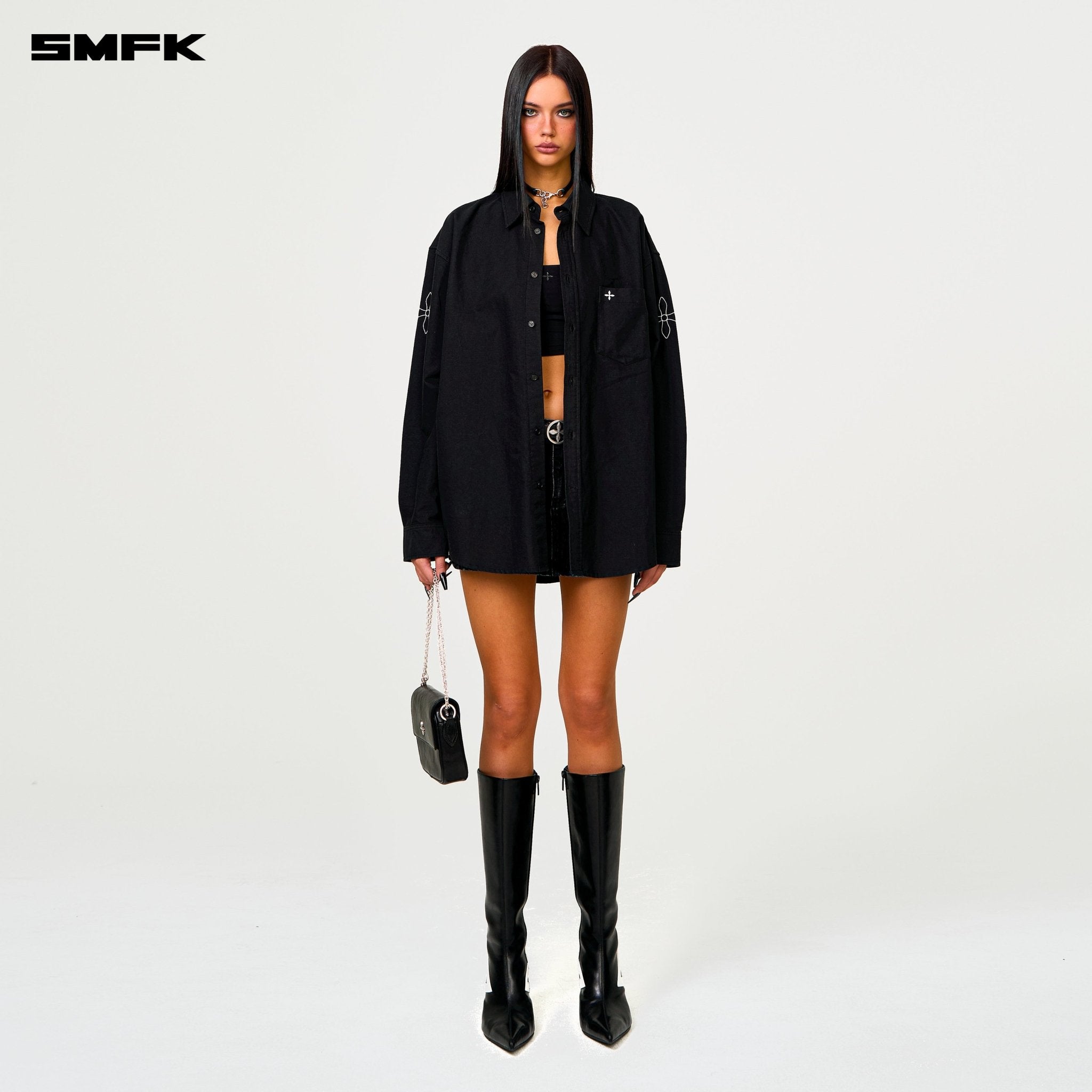 SMFK Compass Designer Oversize Shirt In Black | MADAX