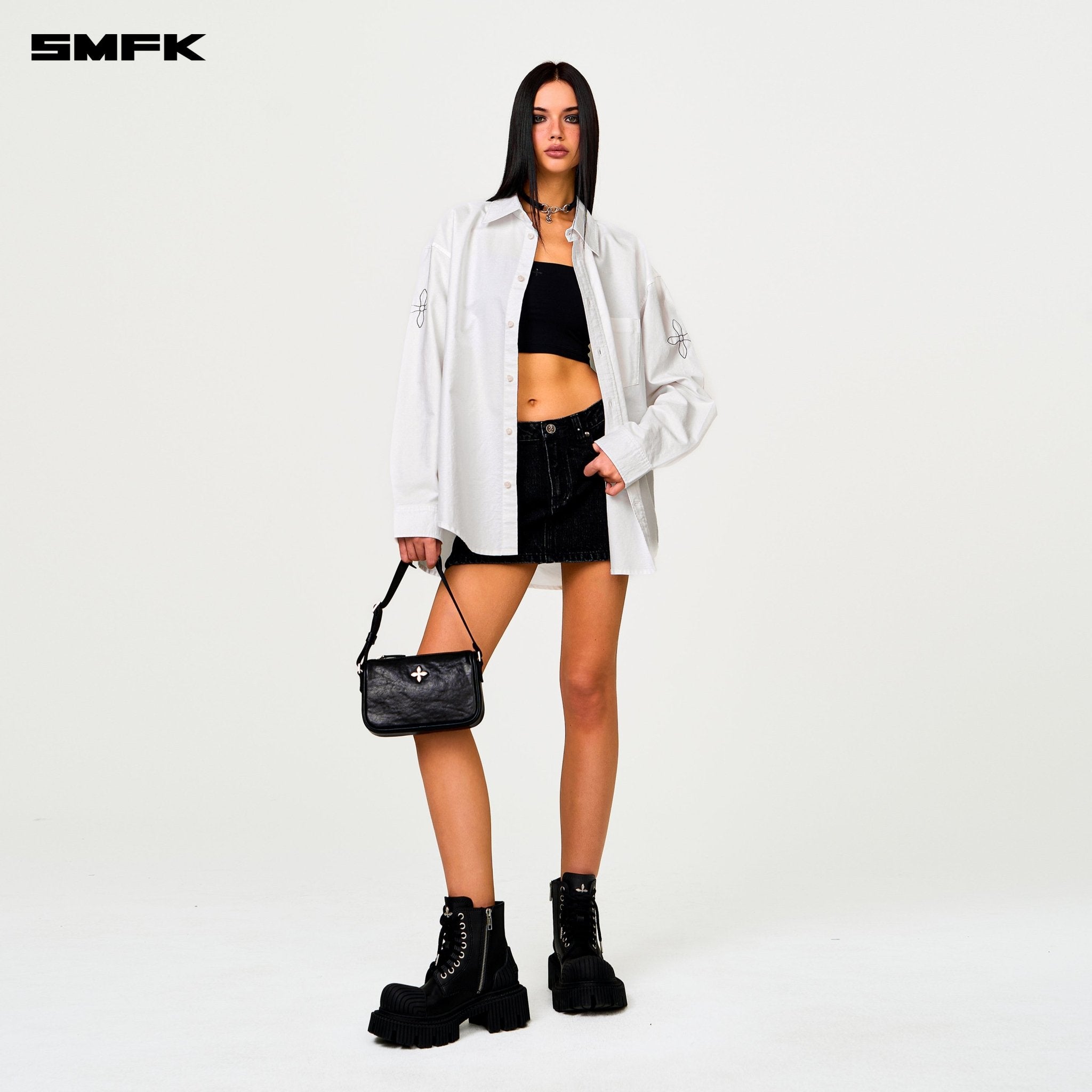 SMFK Compass Designer Oversize Shirt In White | MADAX