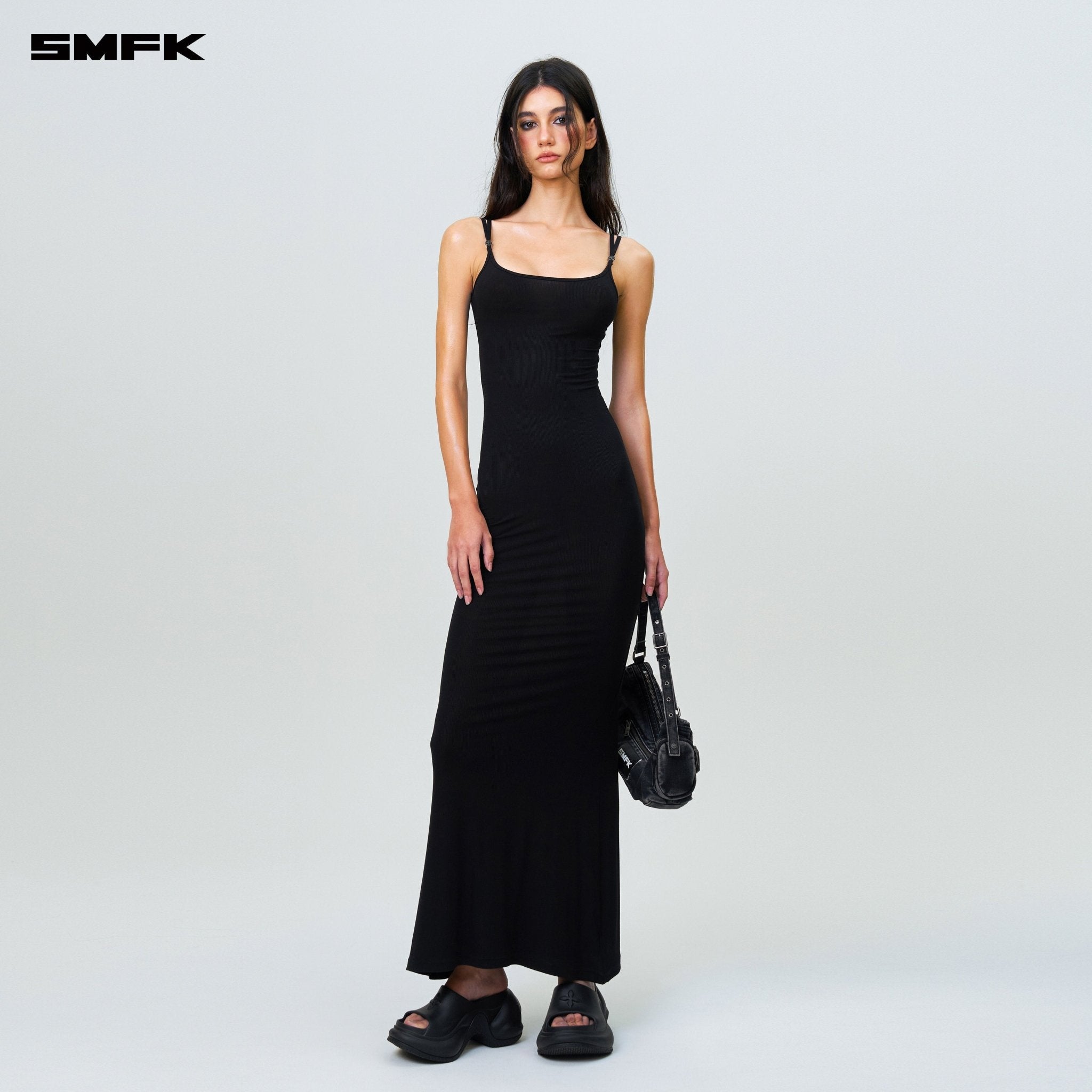 SMFK Compass Hug Slim Fit Long Dress Black | MADAX