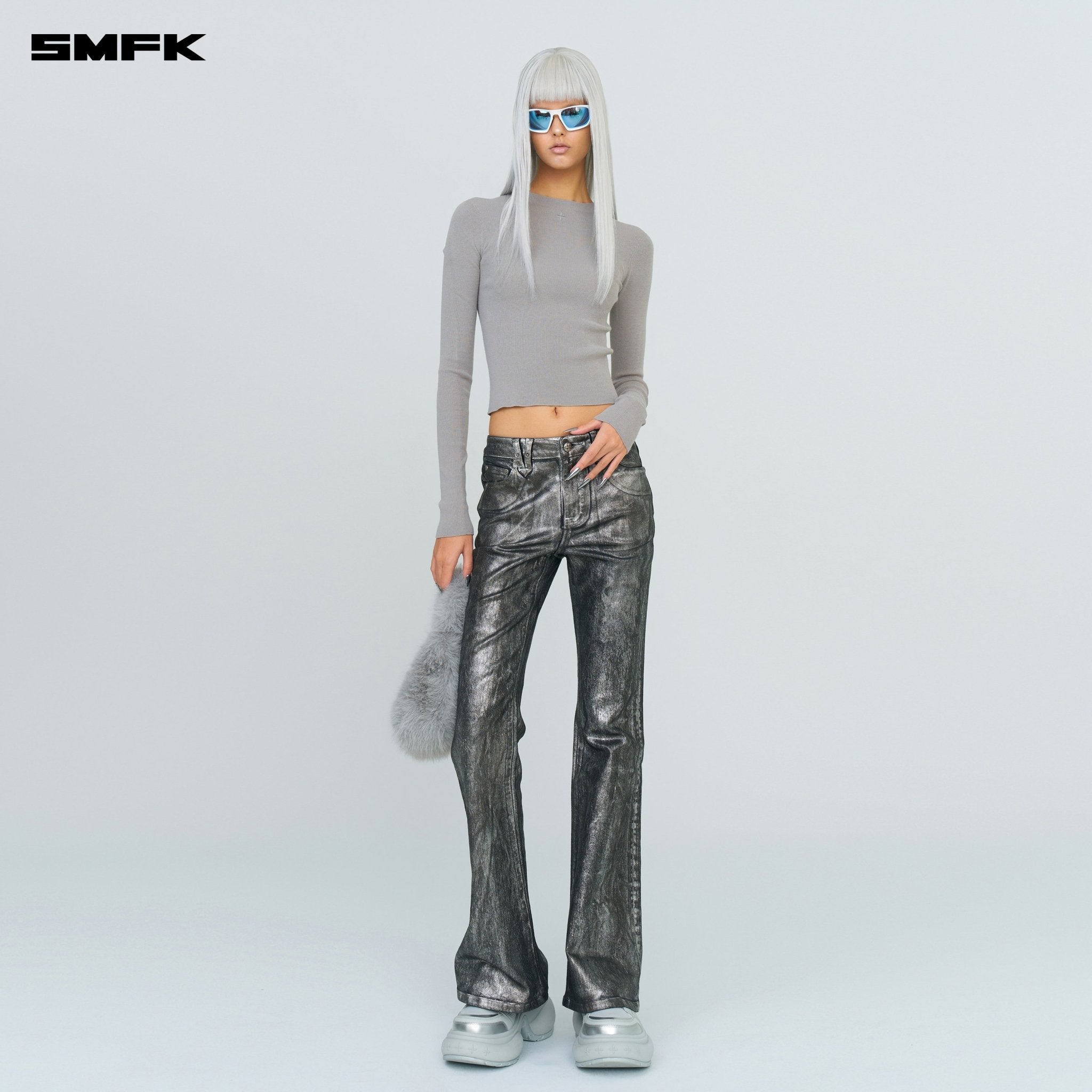 SMFK Compass Hug Turtleneck Knit Sweatshirt In Gray | MADAX