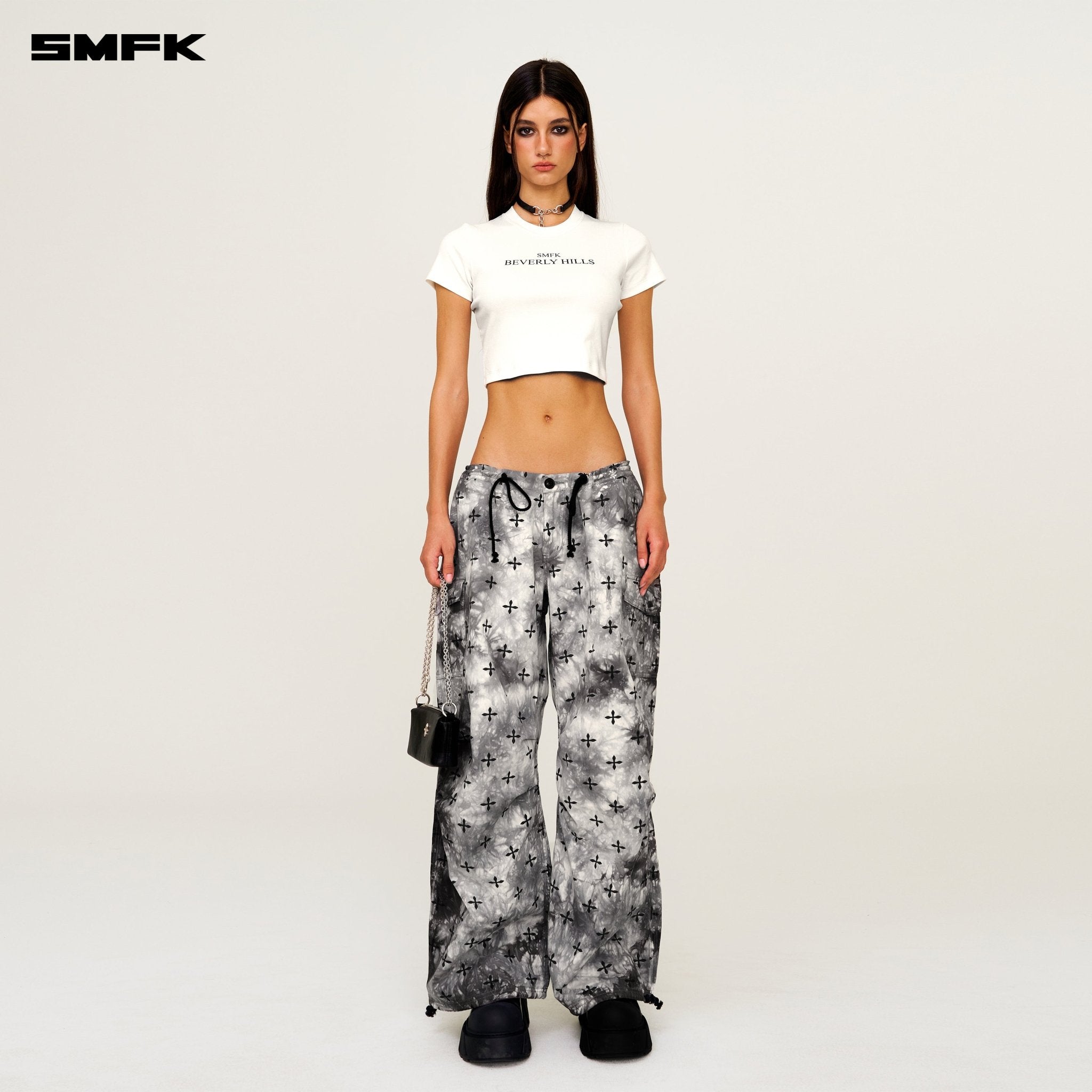 SMFK Compass Ink Garden Tie - Dye Hunting Paratrooper Pants In Black and White | MADAX