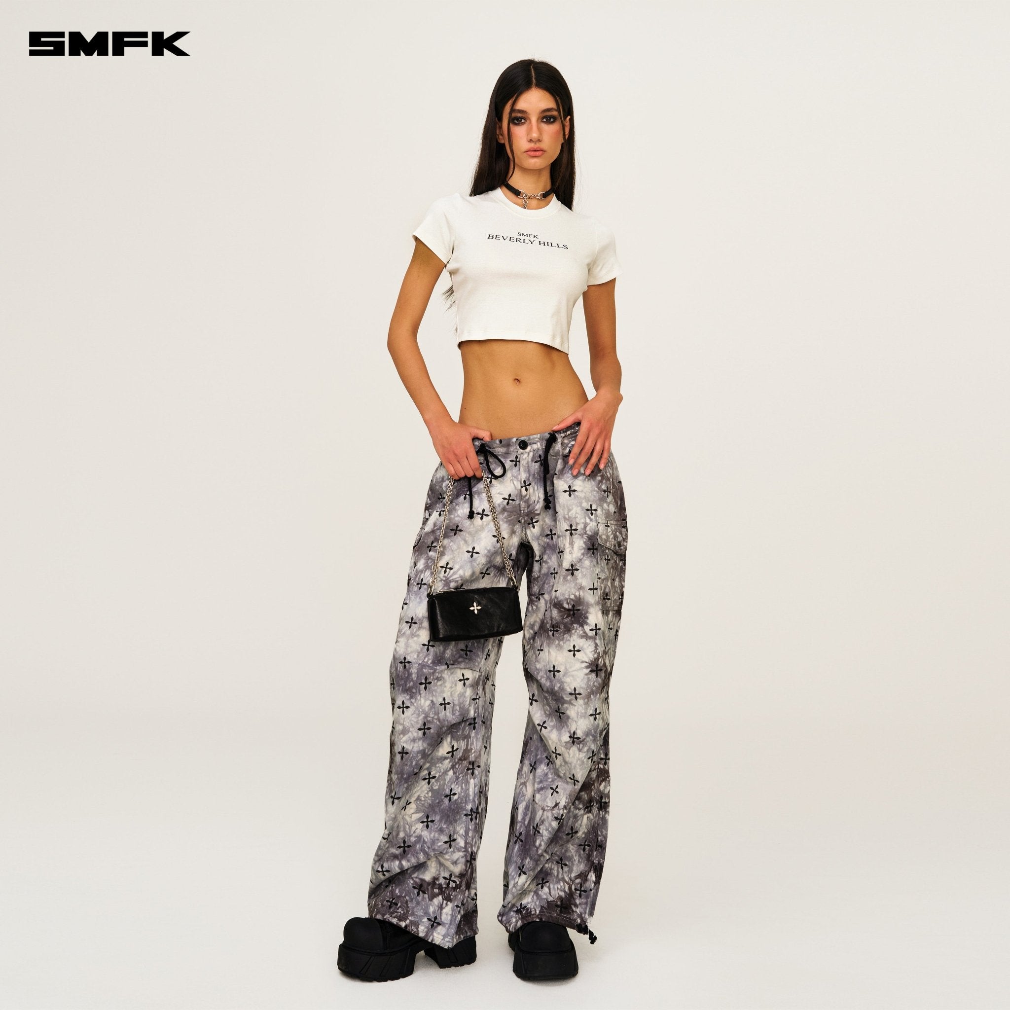 SMFK Compass Ink Garden Tie - Dye Hunting Paratrooper Pants In Black and White | MADAX