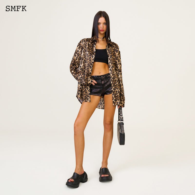 SMFK Compass Leopard Satin Oversized Shirt | MADA IN CHINA