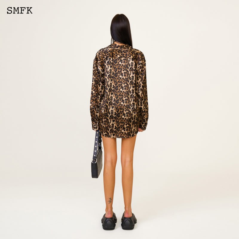 SMFK Compass Leopard Satin Oversized Shirt | MADA IN CHINA