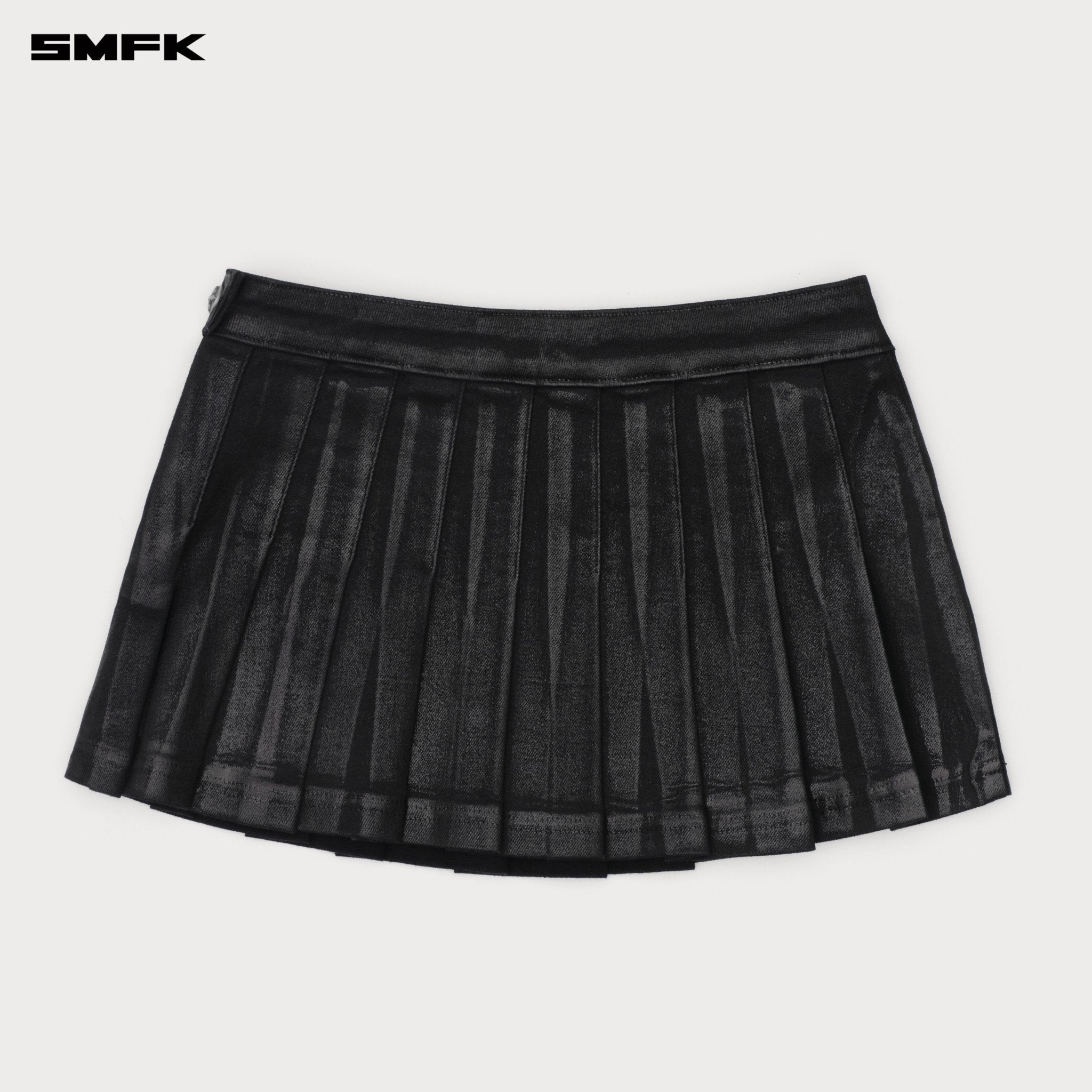 SMFK Compass Lightning Denim Pleated Skirt In Black | MADAX