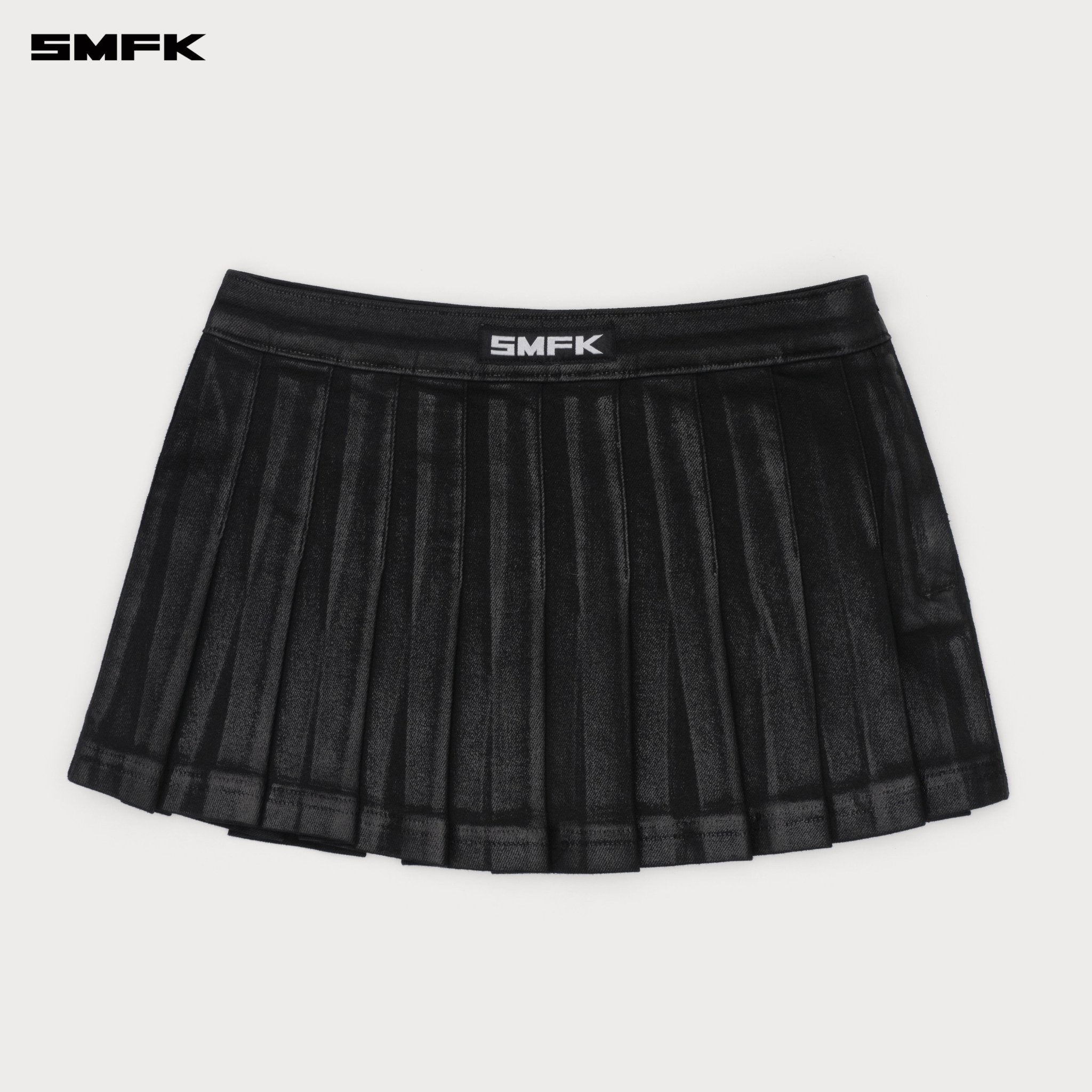 SMFK Compass Lightning Denim Pleated Skirt In Black | MADAX