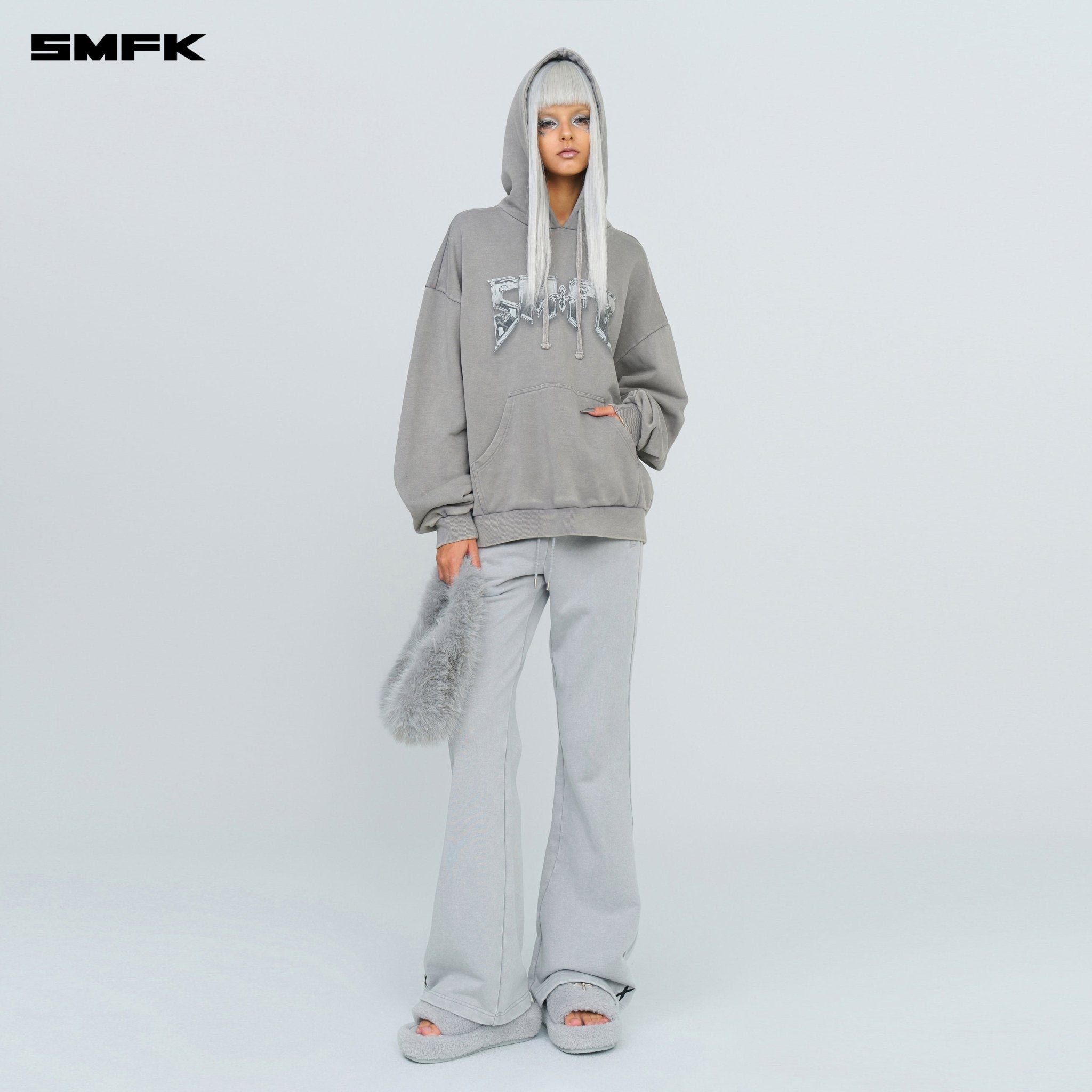 SMFK Compass Metal Rock Loose Hoodie Gray | MADAX