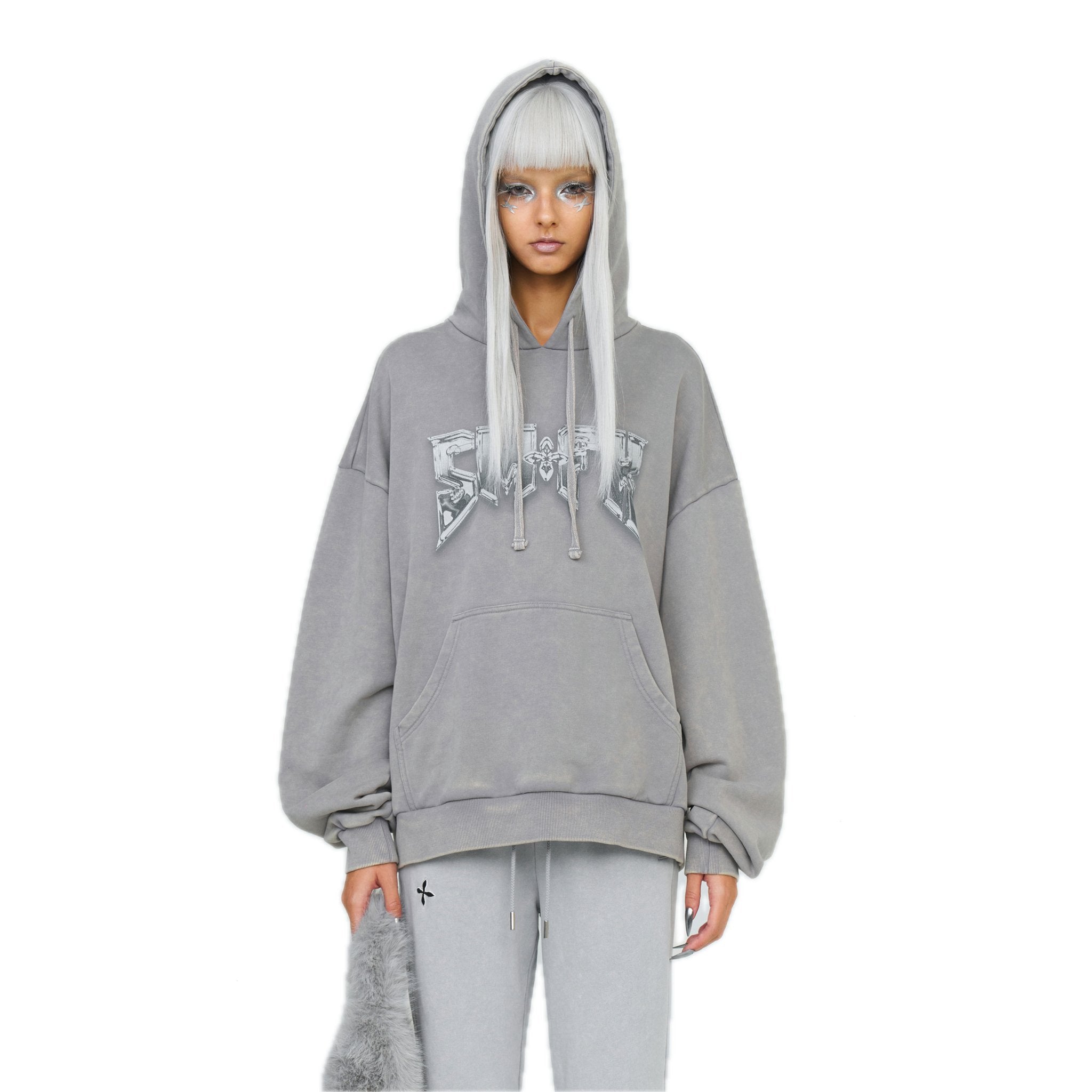 SMFK Compass Metal Rock Loose Hoodie Gray | MADAX