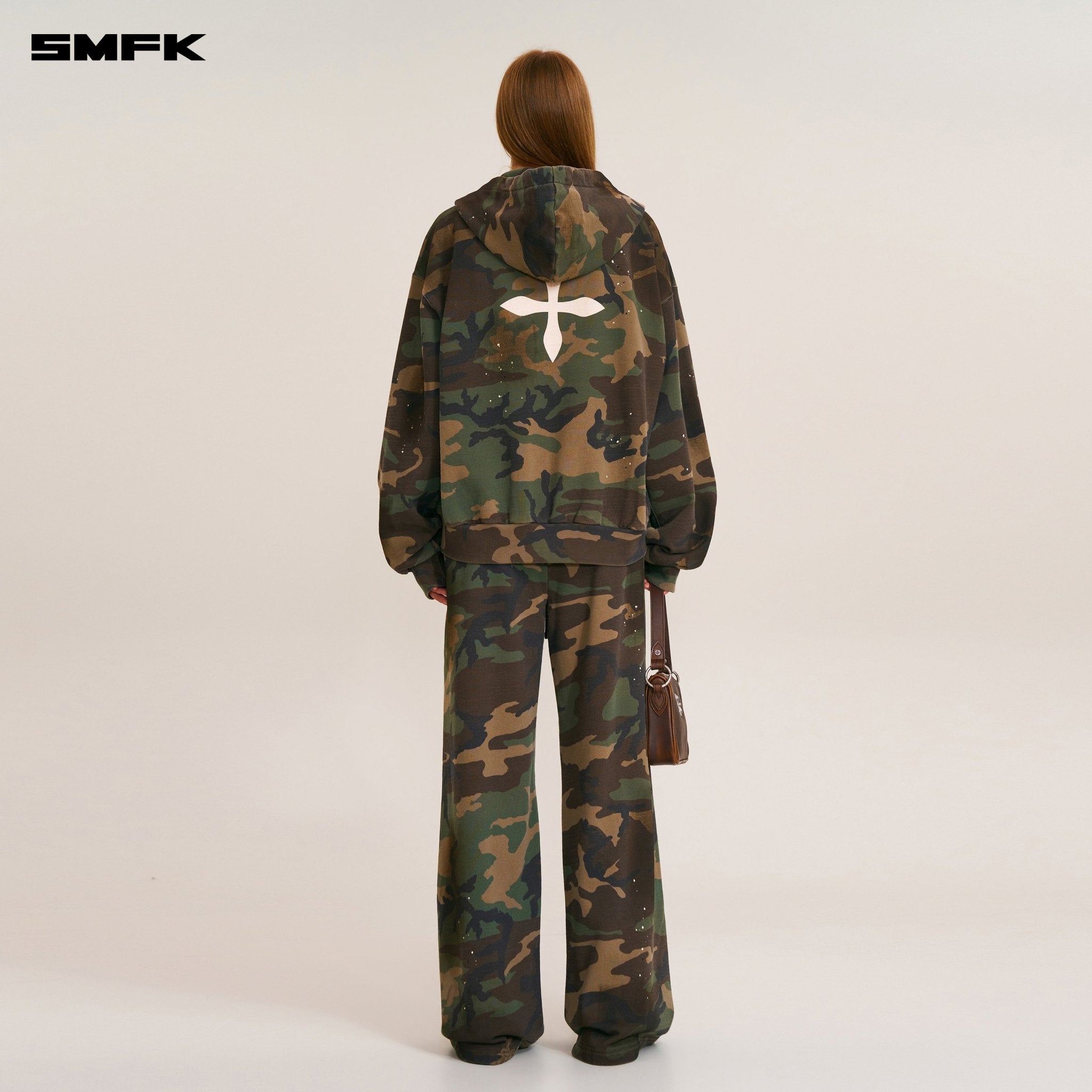 SMFK Compass Mode Camo Loose Zip Hoodie in Army Green Camouflage | MADAX