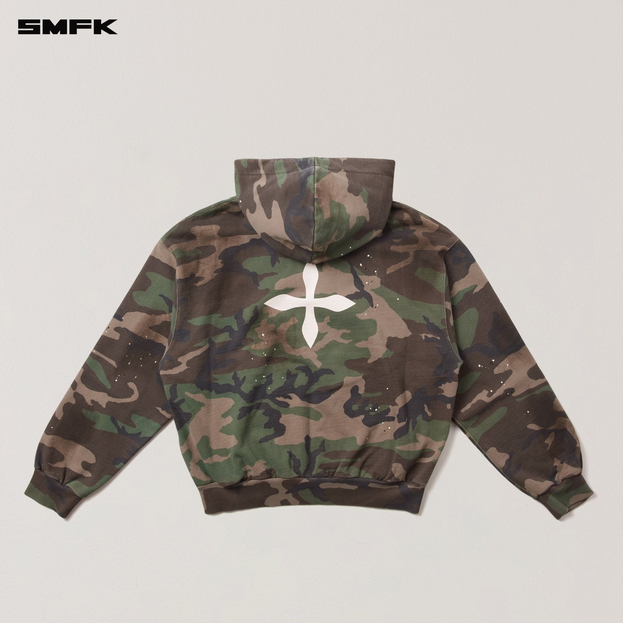 SMFK Compass Mode Camo Loose Zip Hoodie in Army Green Camouflage | MADAX