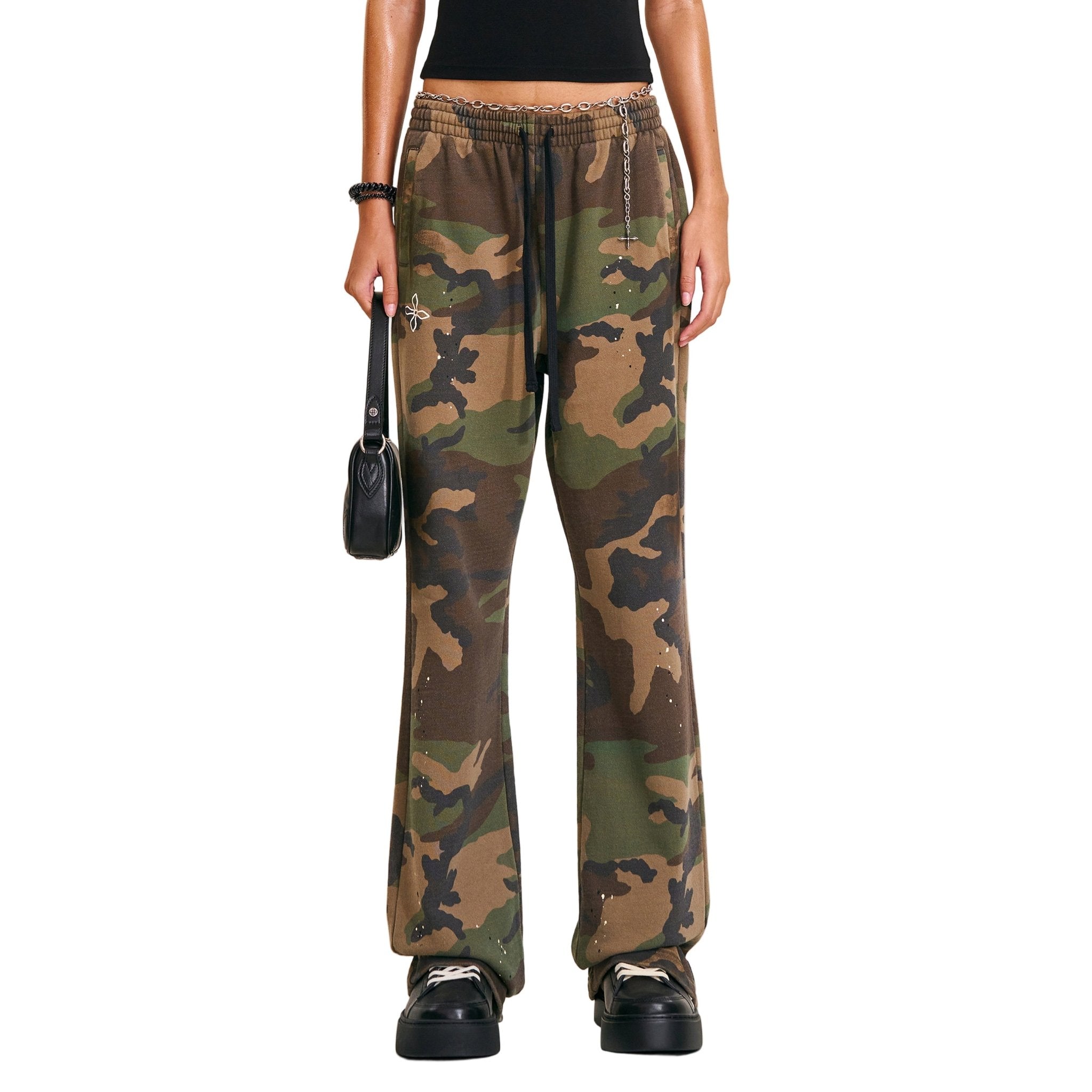 SMFK Compass Mode Camo Straight Sports Pants In Army Green Camouflage | MADAX