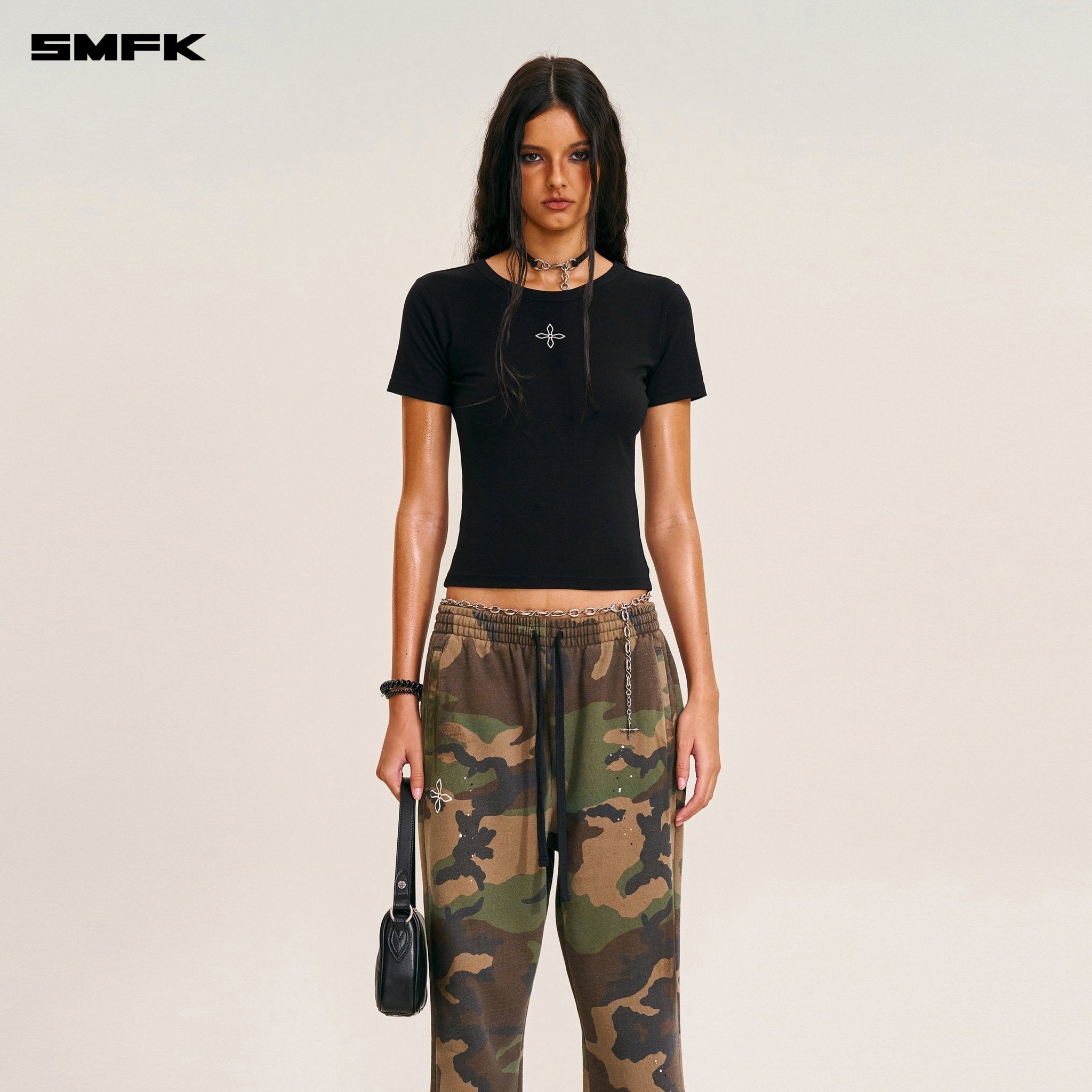 SMFK Compass Mode Camo Straight Sports Pants In Army Green Camouflage | MADAX