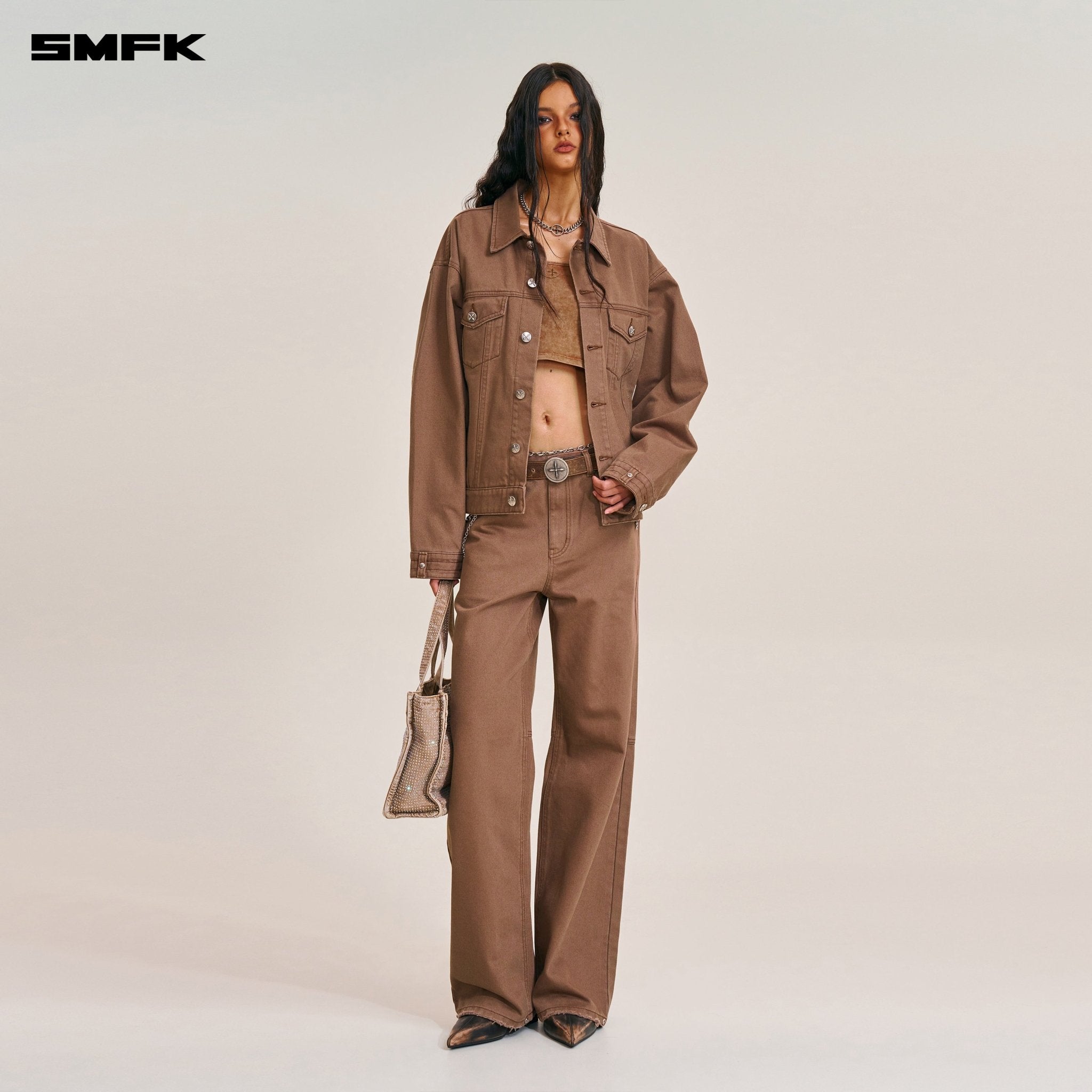 SMFK Compass Mode Denim Jacket In Wild Horse Brown | MADAX