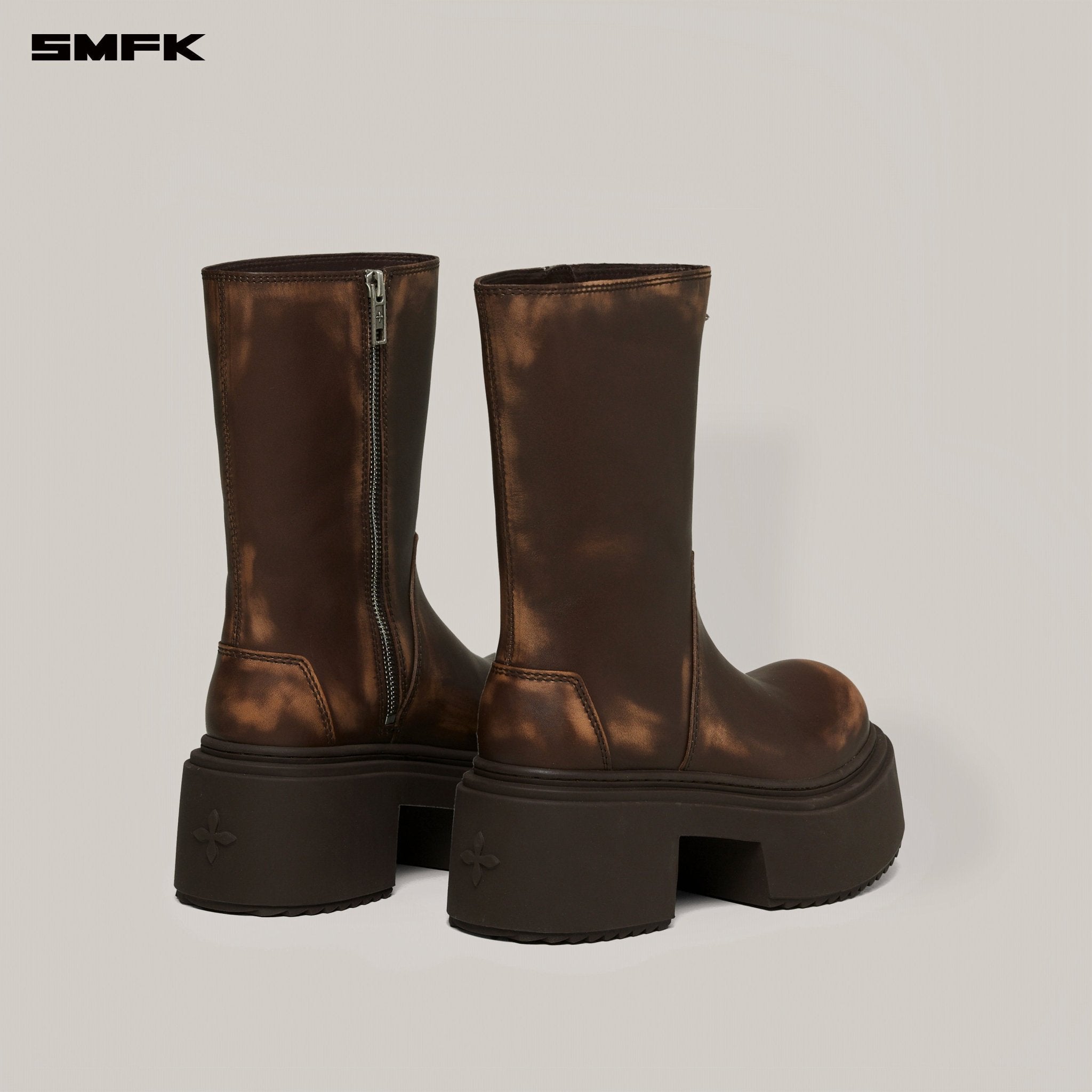 SMFK Compass Mode Leather Riding Boots In Brown Patina | MADAX