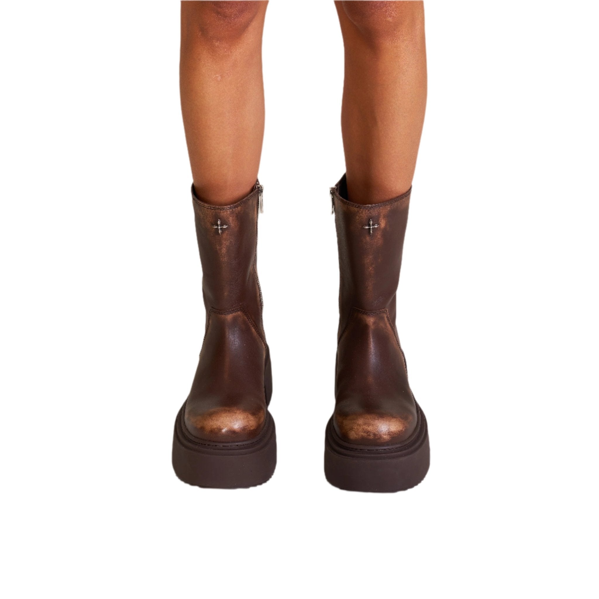 SMFK Compass Mode Leather Riding Boots In Brown Patina | MADAX