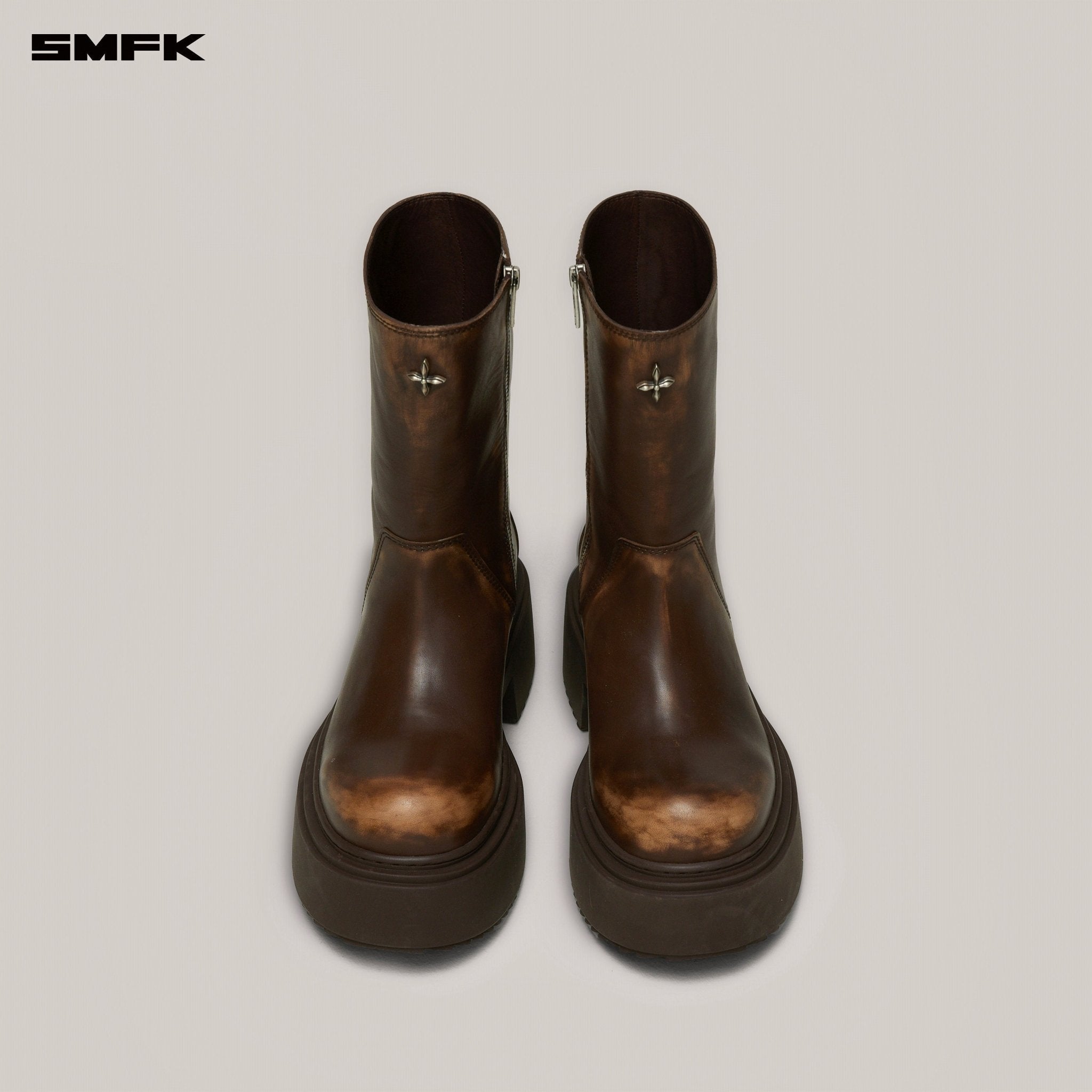 SMFK Compass Mode Leather Riding Boots In Brown Patina | MADAX