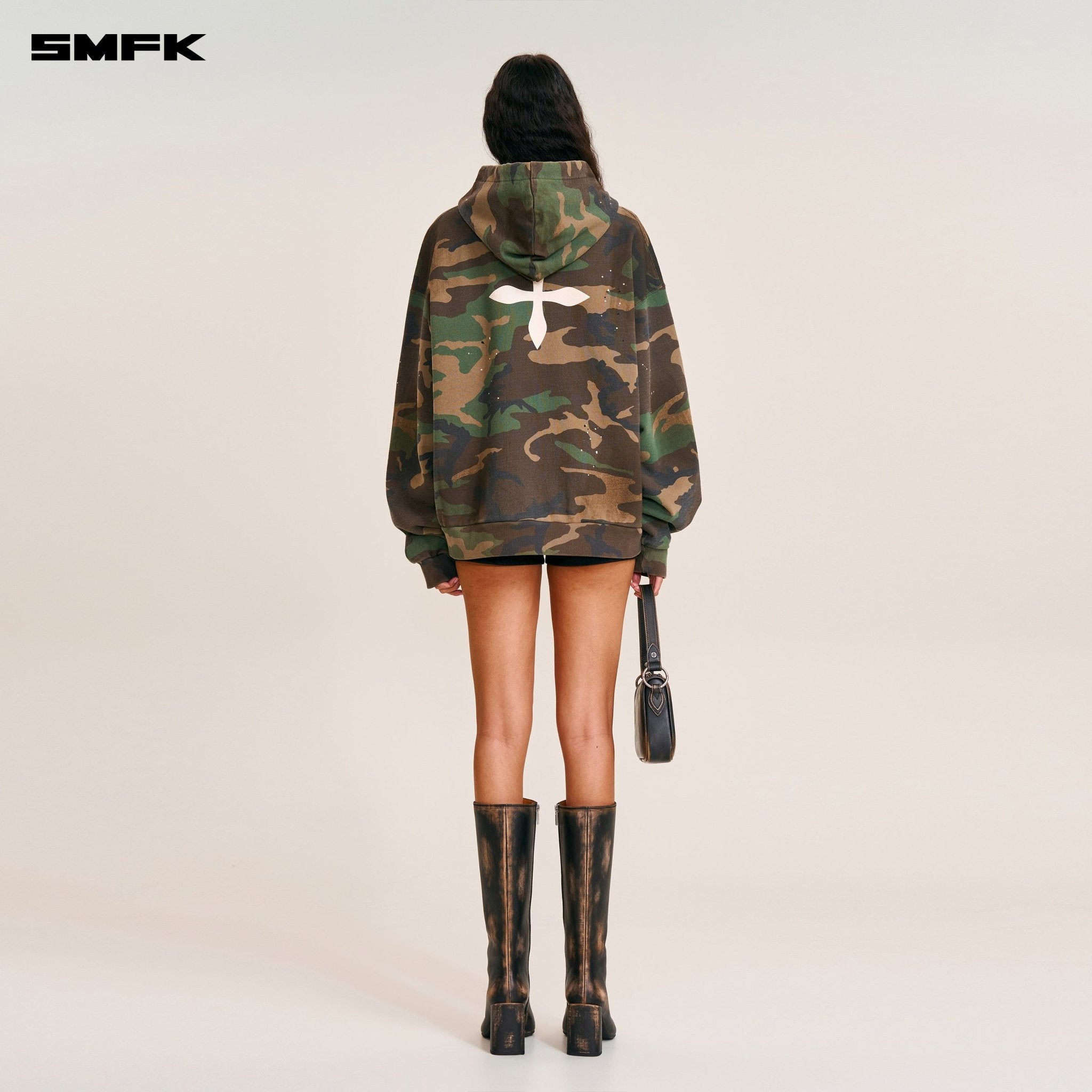 SMFK Compass Mode Loose Camo Hoodie In Army Green Camouflage | MADAX