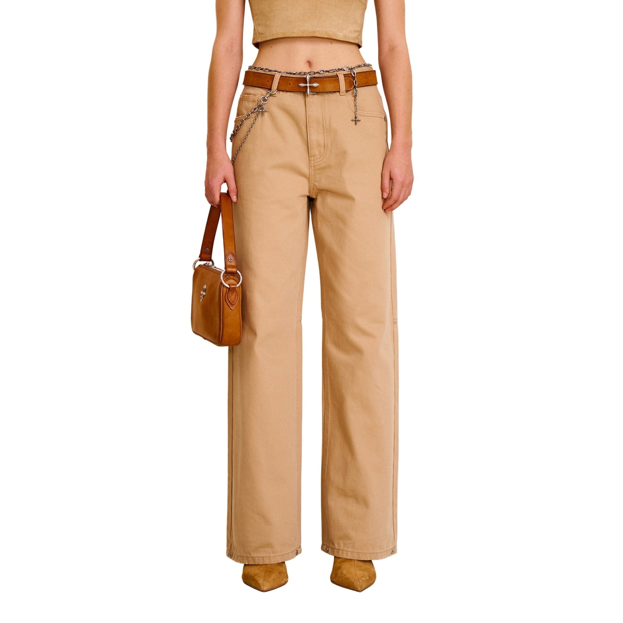 SMFK Compass Mode Loose Straight Demin Pants In Sand | MADAX