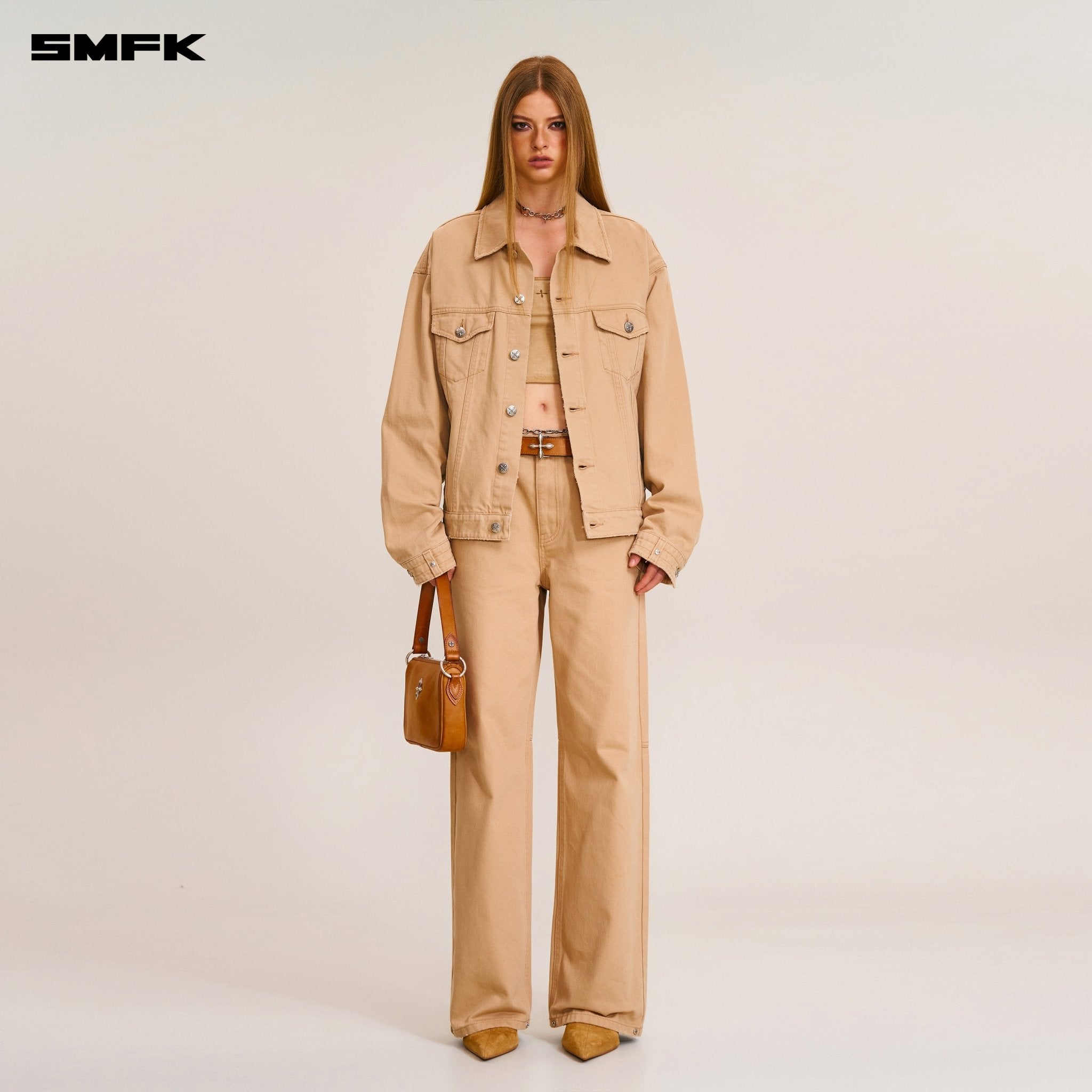 SMFK Compass Mode Loose Straight Demin Pants In Sand | MADAX