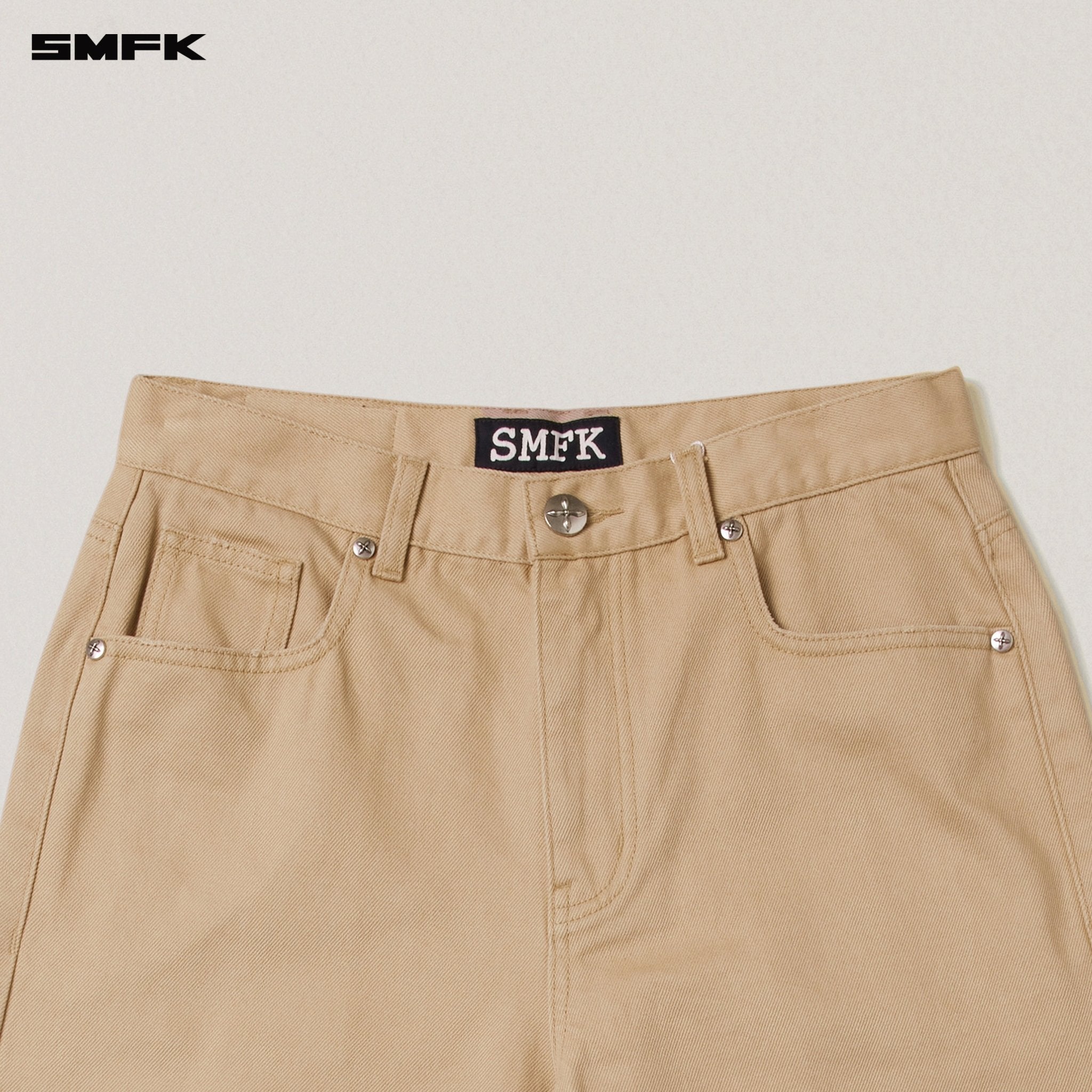 SMFK Compass Mode Loose Straight Demin Pants In Sand | MADAX