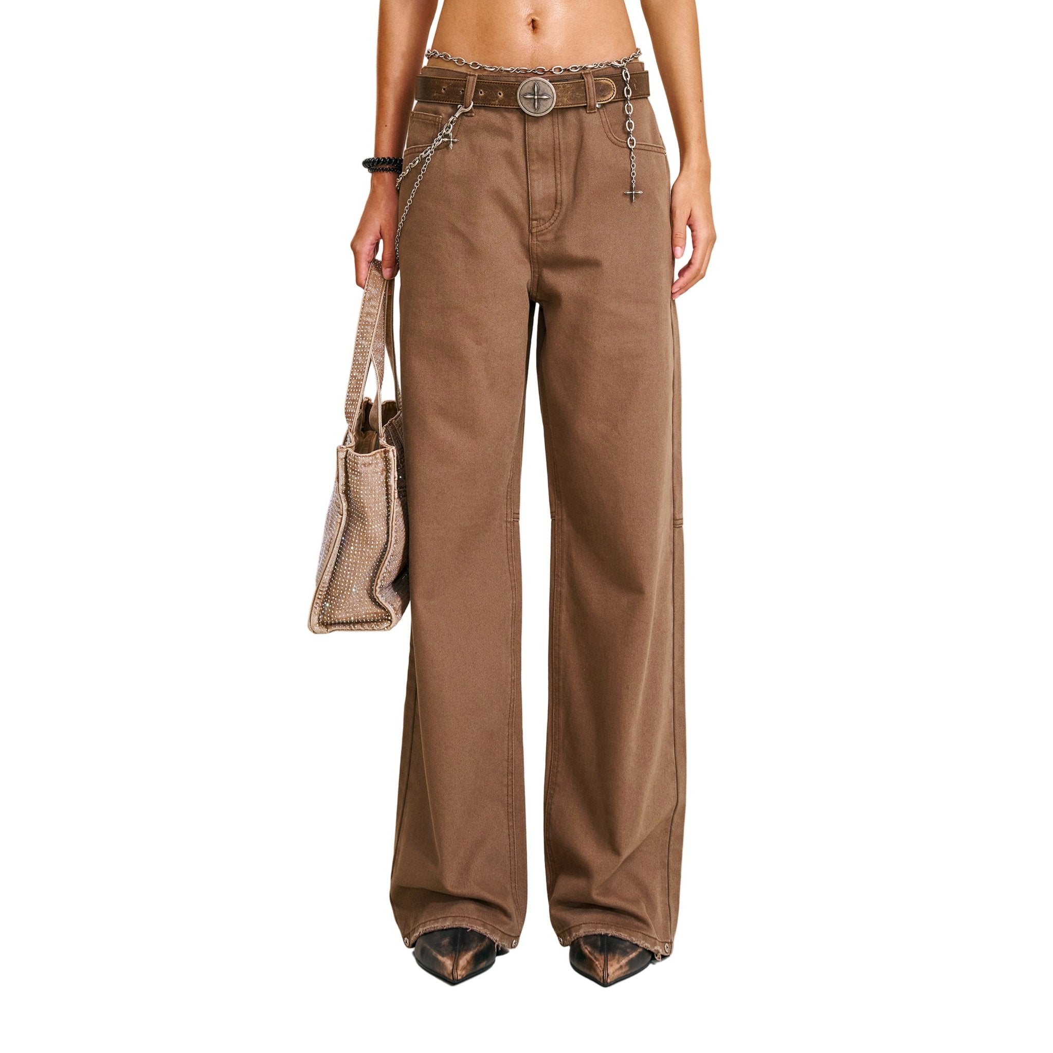 SMFK Compass Mode Loose Straight Demin Pants In Wild Horse Brown | MADAX