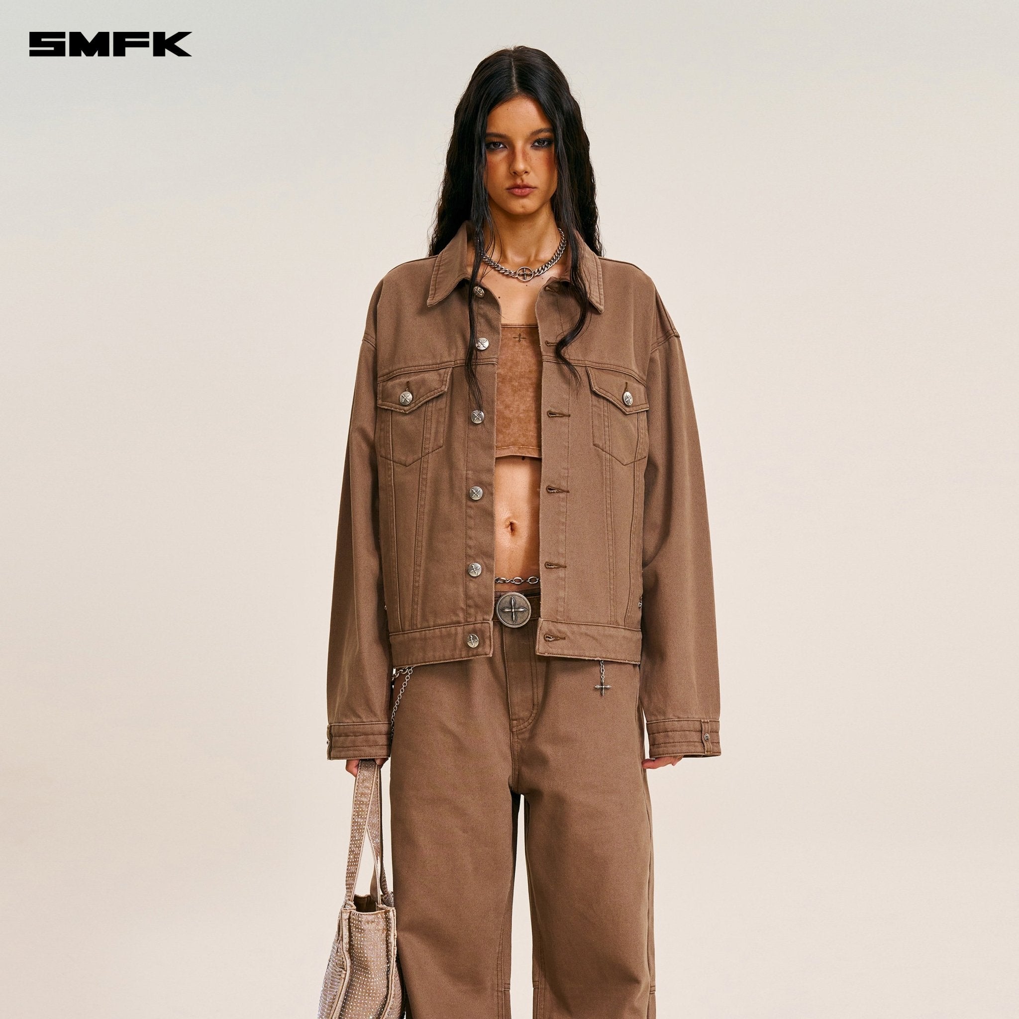 SMFK Compass Mode Loose Straight Demin Pants In Wild Horse Brown | MADAX