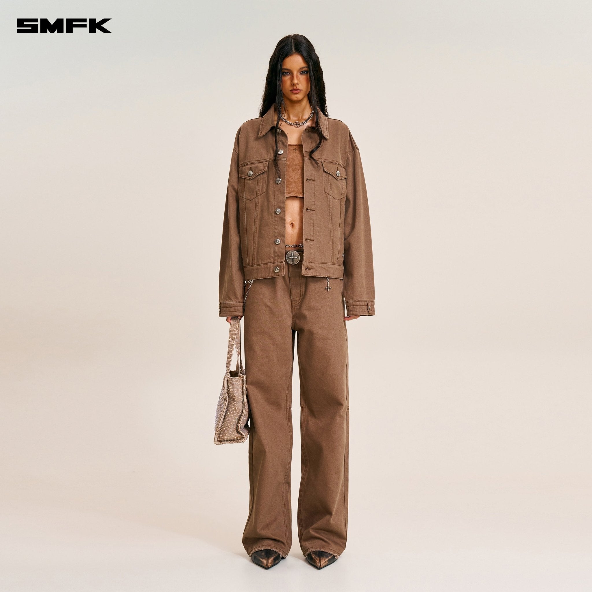 SMFK Compass Mode Loose Straight Demin Pants In Wild Horse Brown | MADAX