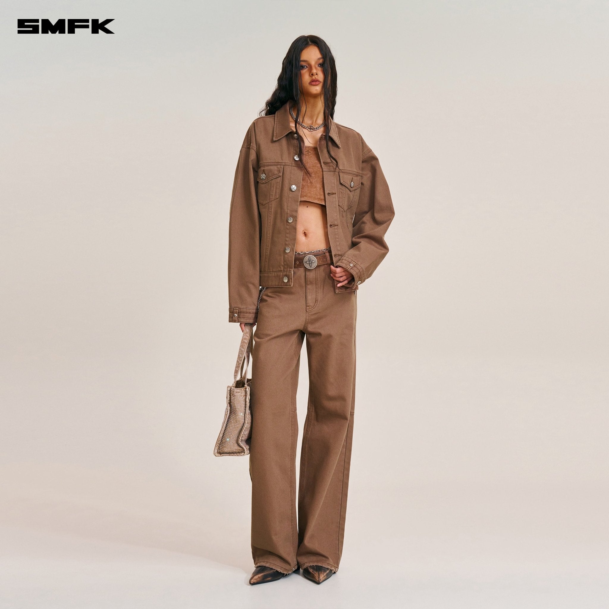 SMFK Compass Mode Loose Straight Demin Pants In Wild Horse Brown | MADAX