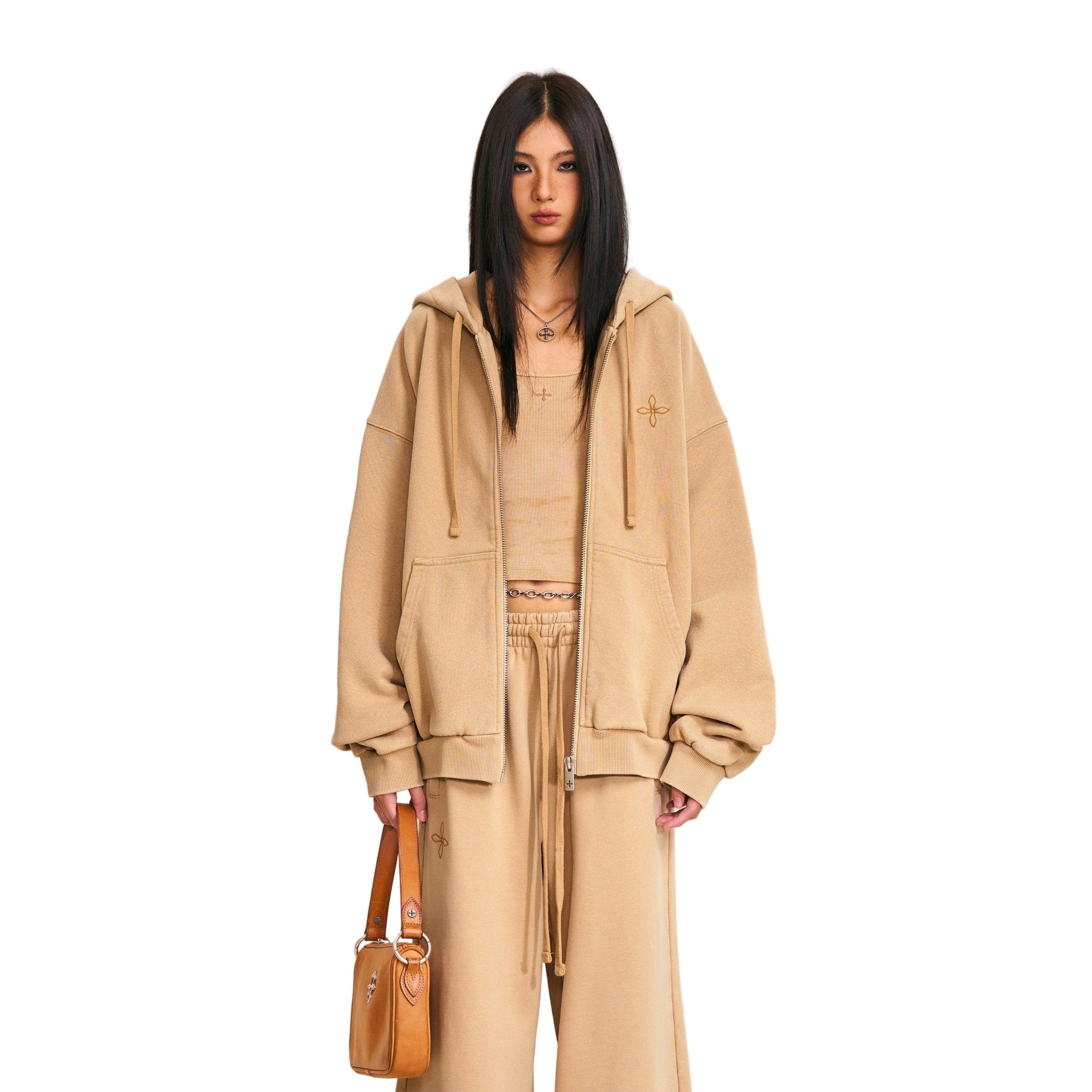 SMFK Compass Mode Loose Zip Hoodie in Sand | MADAX