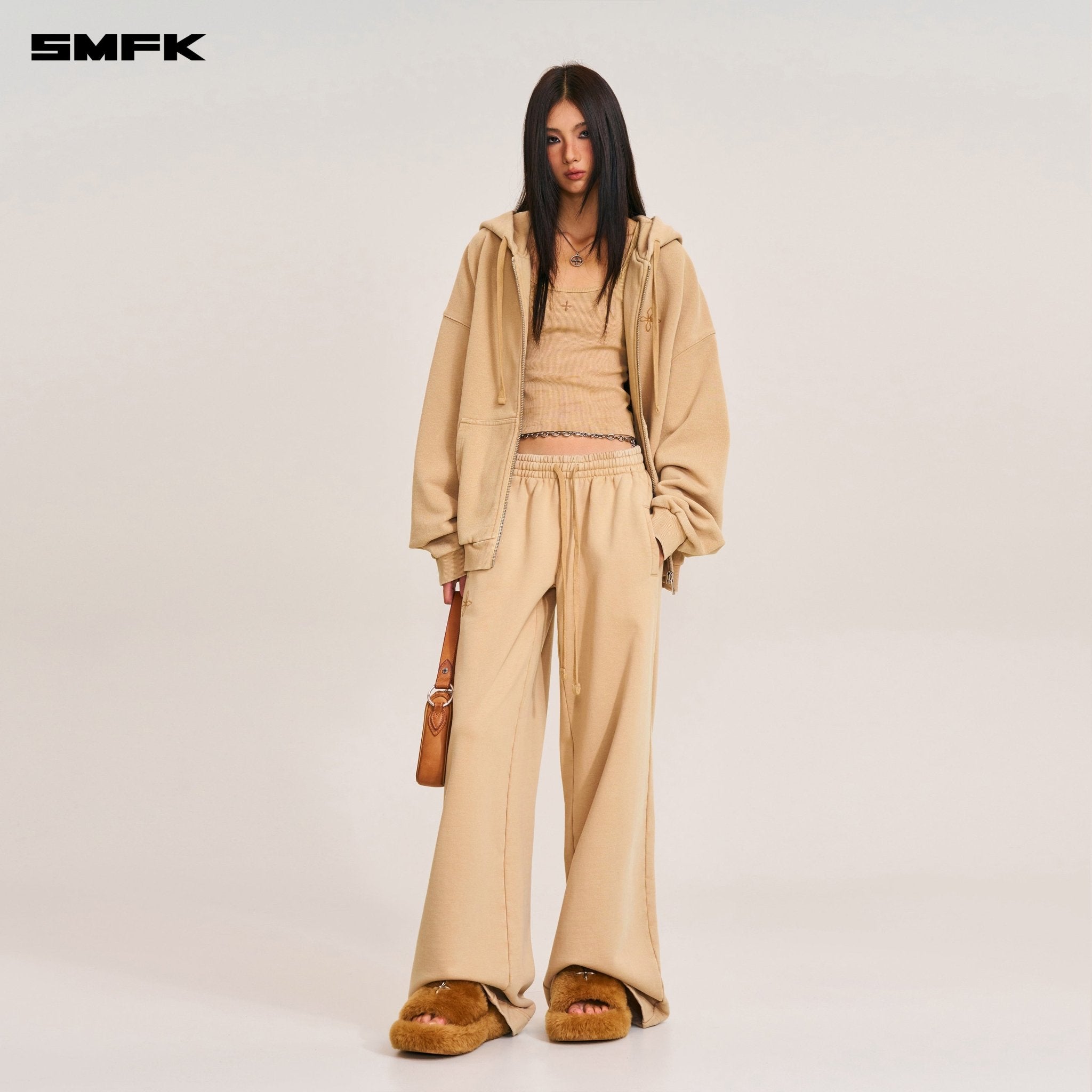SMFK Compass Mode Loose Zip Hoodie in Sand | MADAX