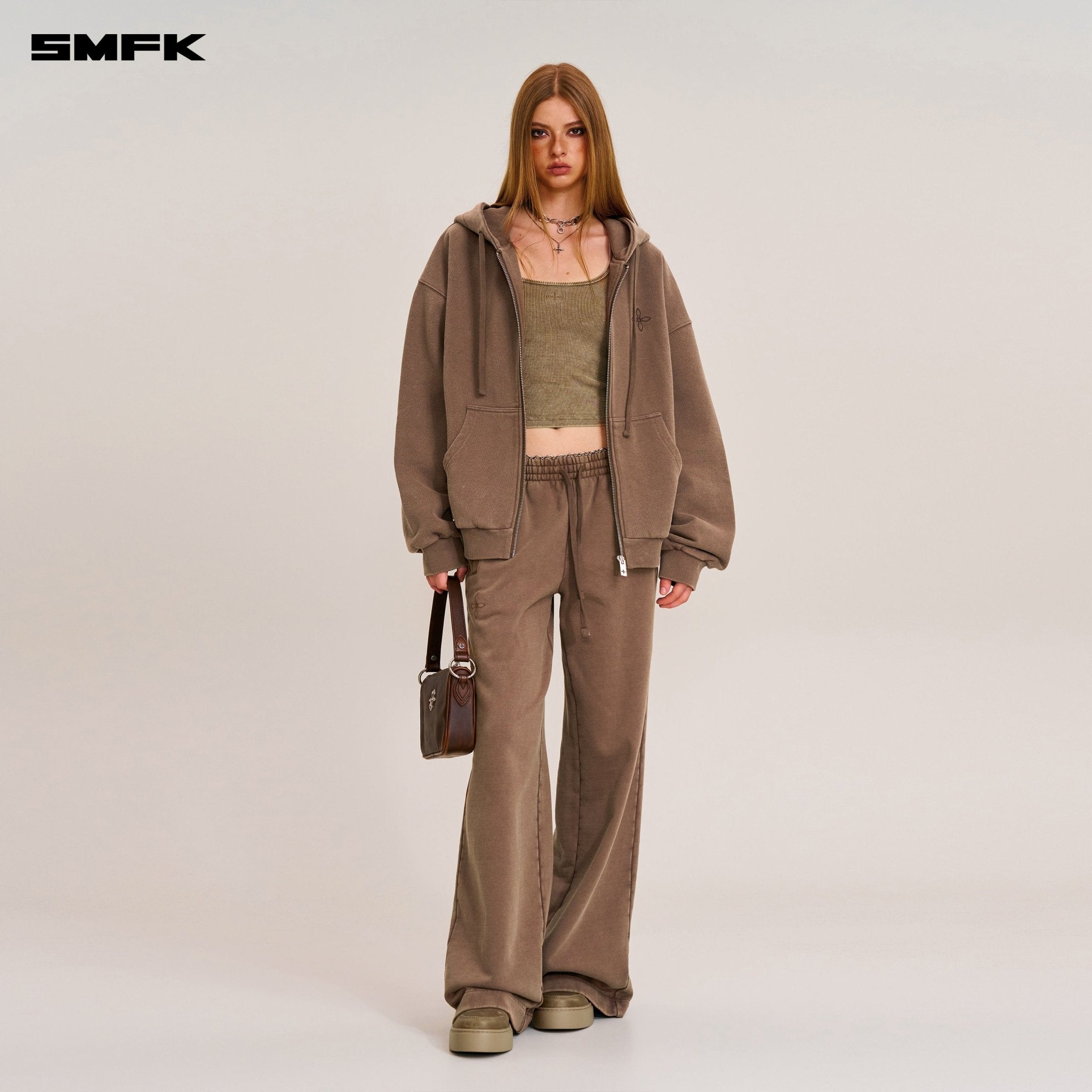 SMFK Compass Mode Loose Zip Hoodie in Wild Horse Brown | MADAX