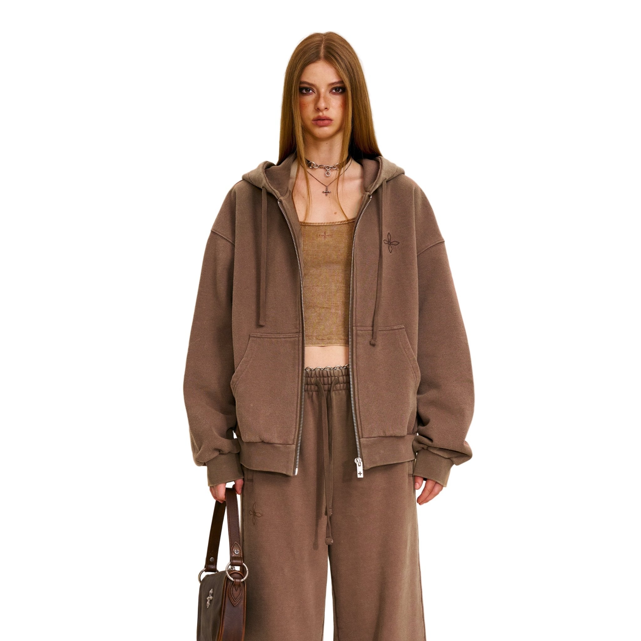 SMFK Compass Mode Loose Zip Hoodie in Wild Horse Brown | MADAX