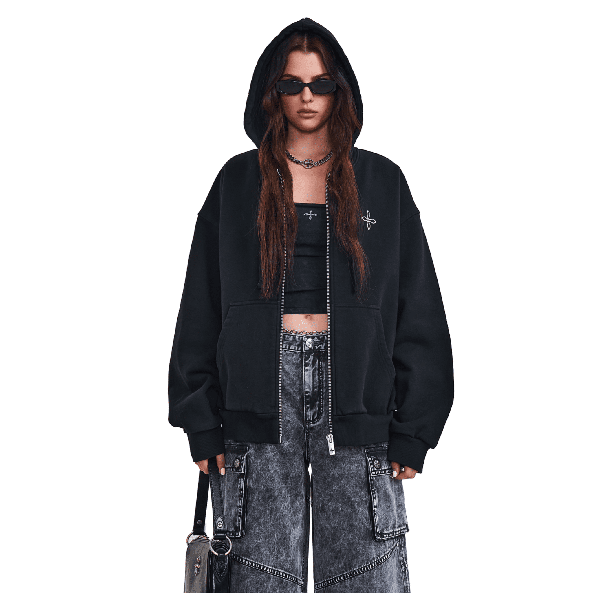 SMFK COMPASS MODE LOOSE ZIP HOODIE WILD BLACK | MADAX