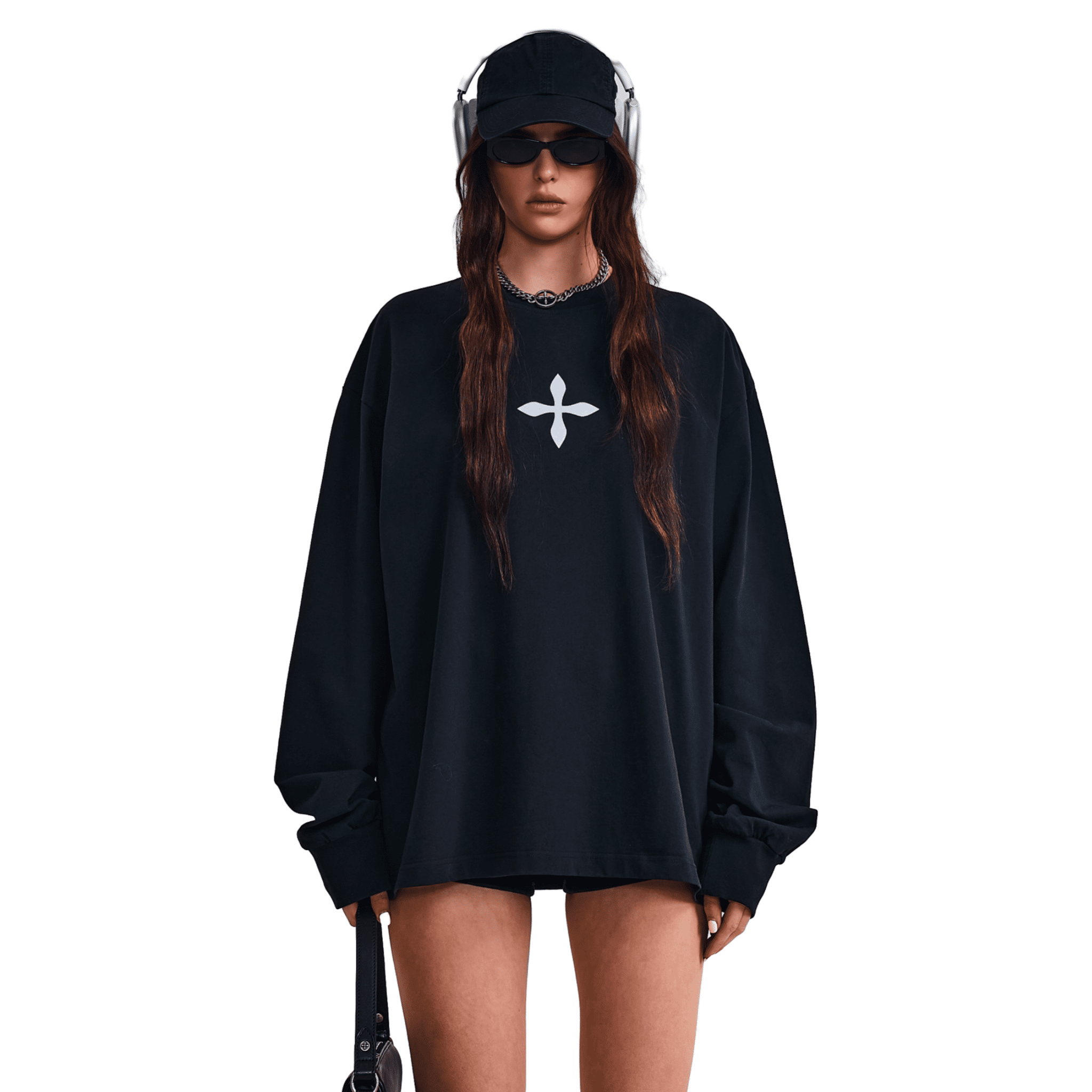 SMFK COMPASS MODE MASSIVE PULOVER - MAGNOLIA/COTTON WILD BLACK | MADAX